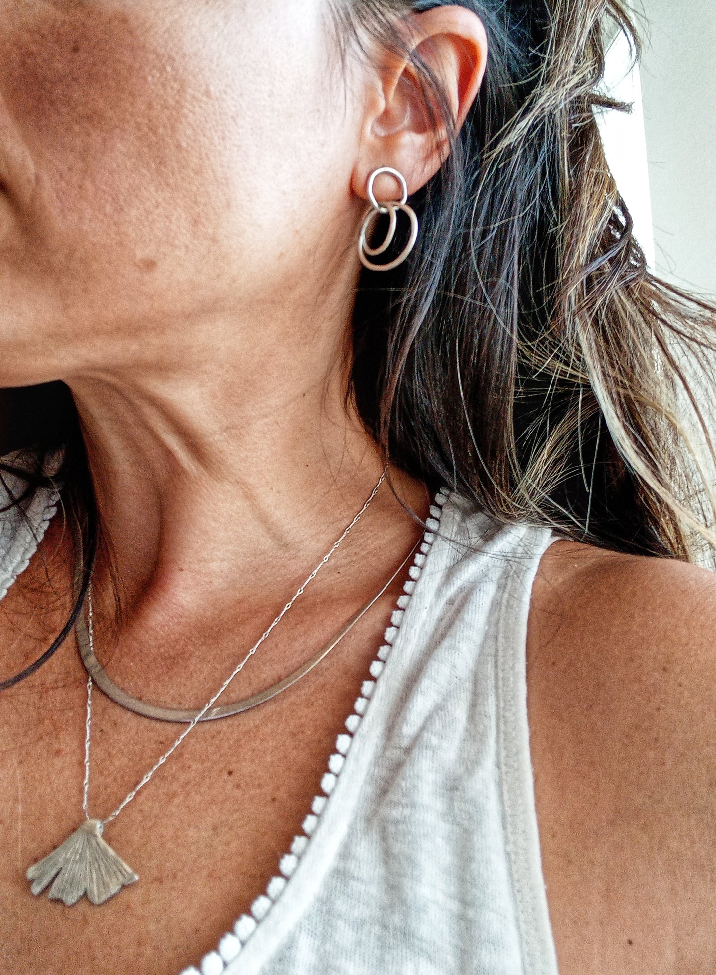 Irregular triple silver hoops