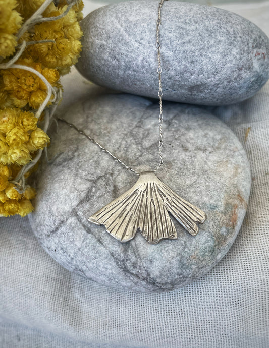 Gingko Biloba silver pendant