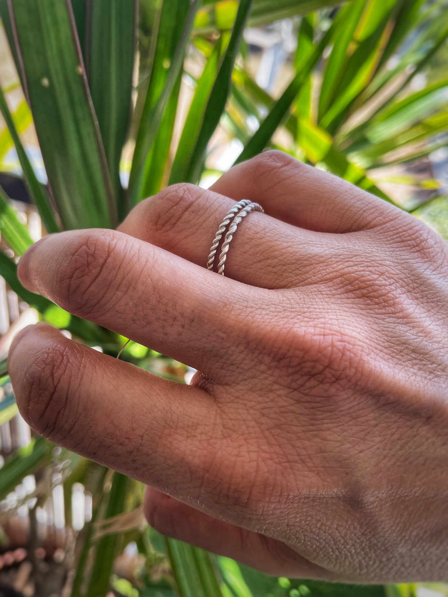 Thin twist silver ring