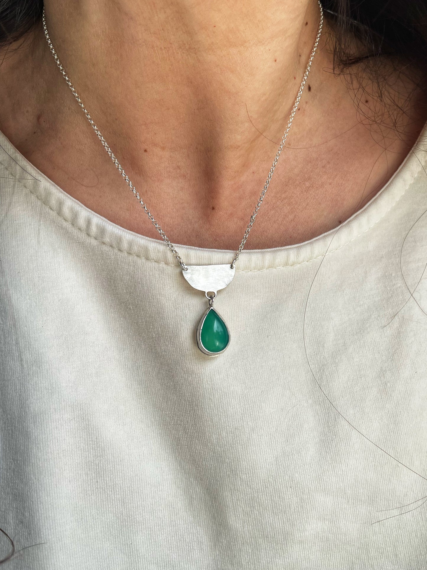 Green Tear silver pendant