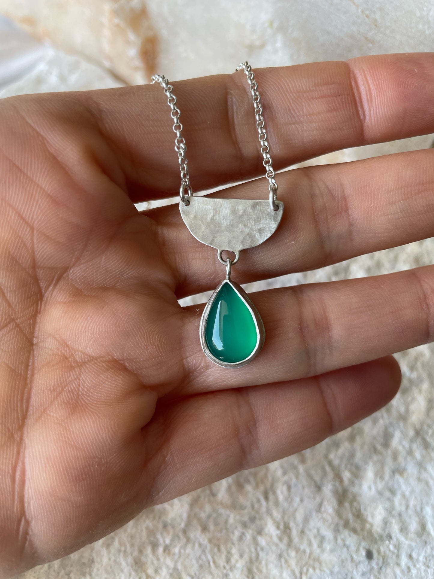 Green Tear silver pendant