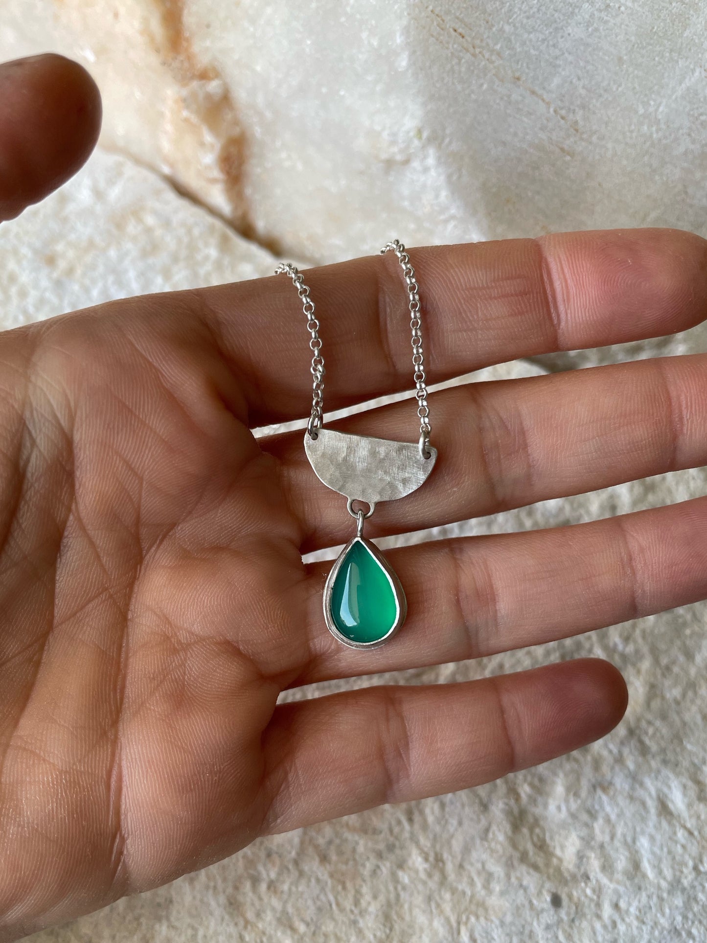 Green Tear silver pendant