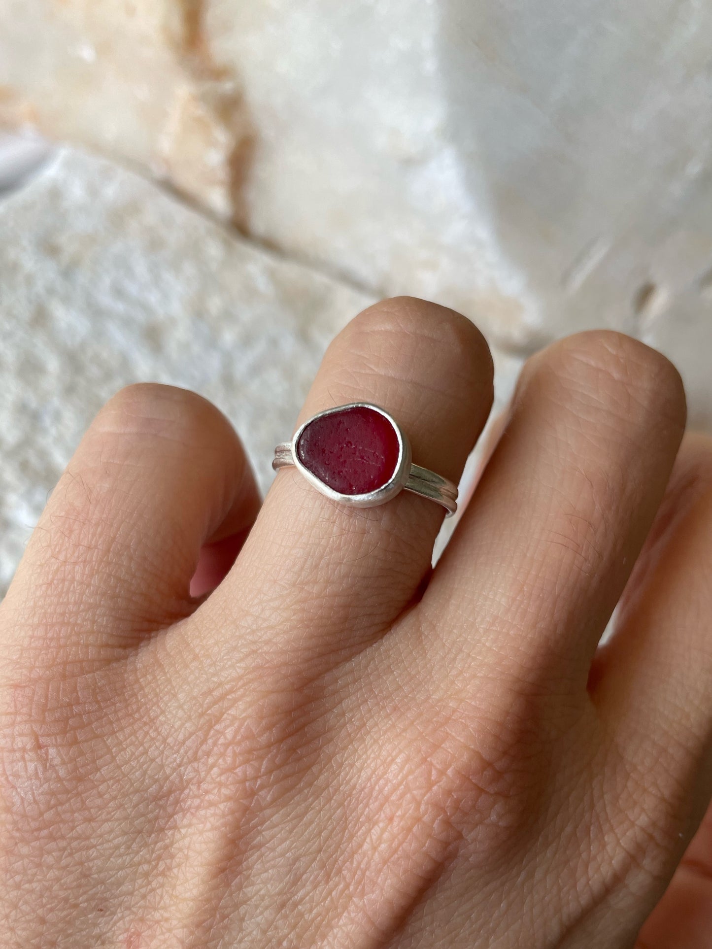 Red sea glass ring