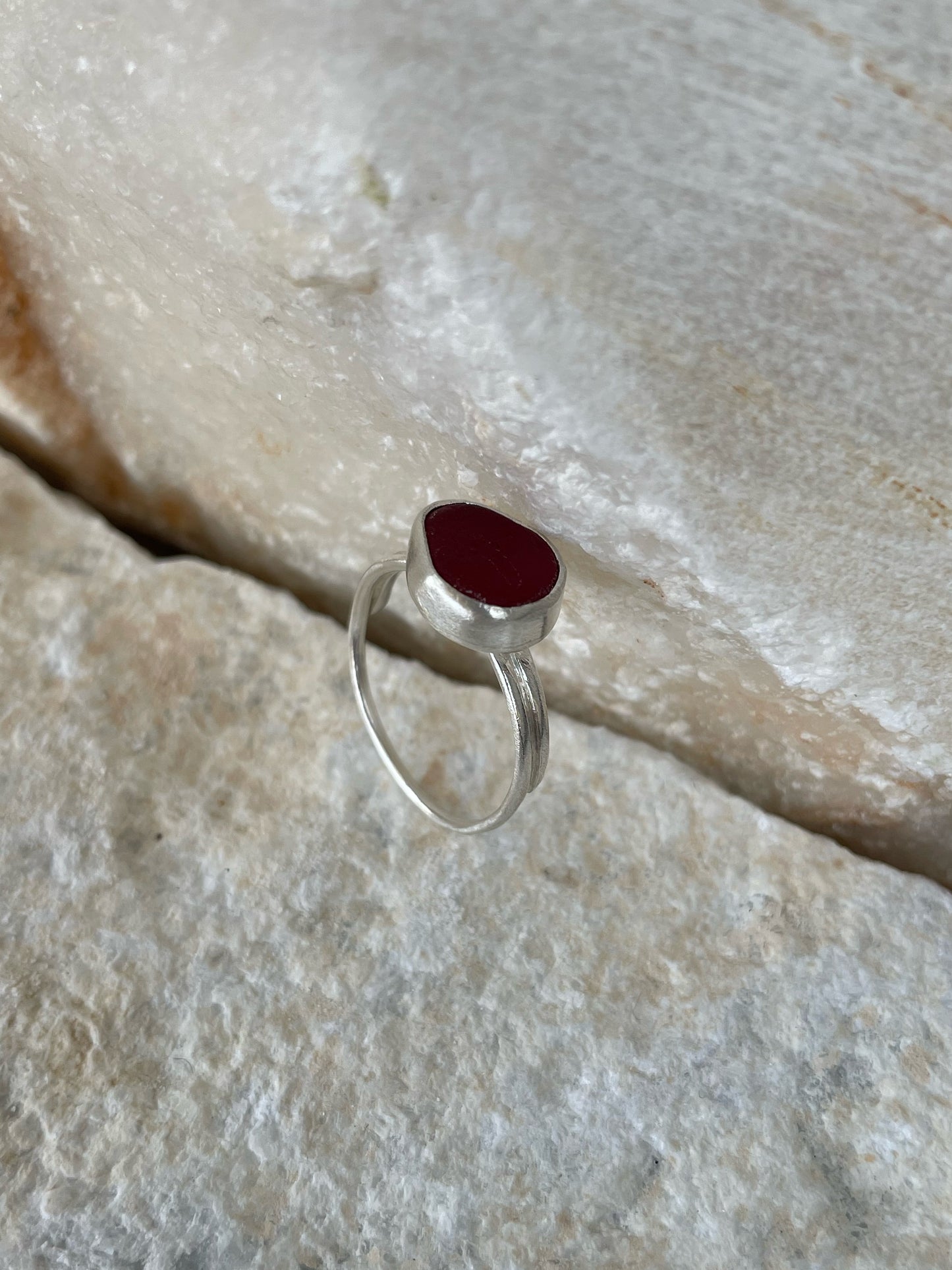 Red sea glass ring