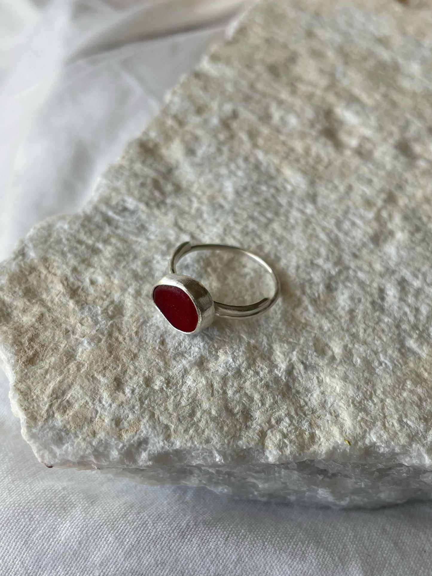 Red sea glass ring