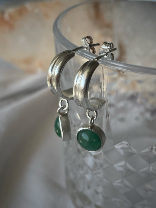 Aventurine silver hoops