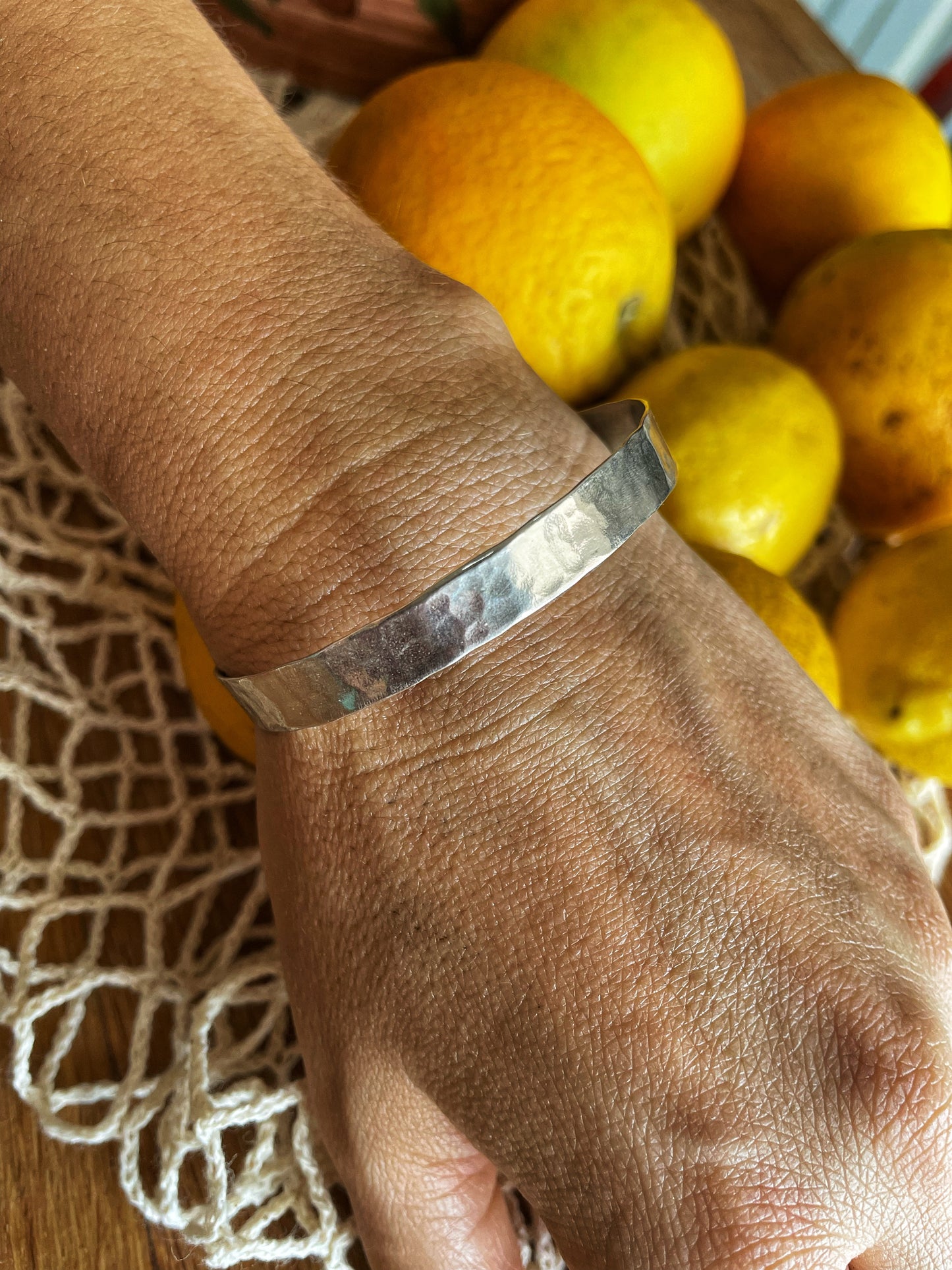 Forged open silver bangle