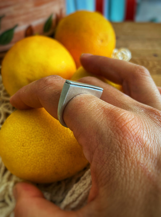 Rectangle silver ring
