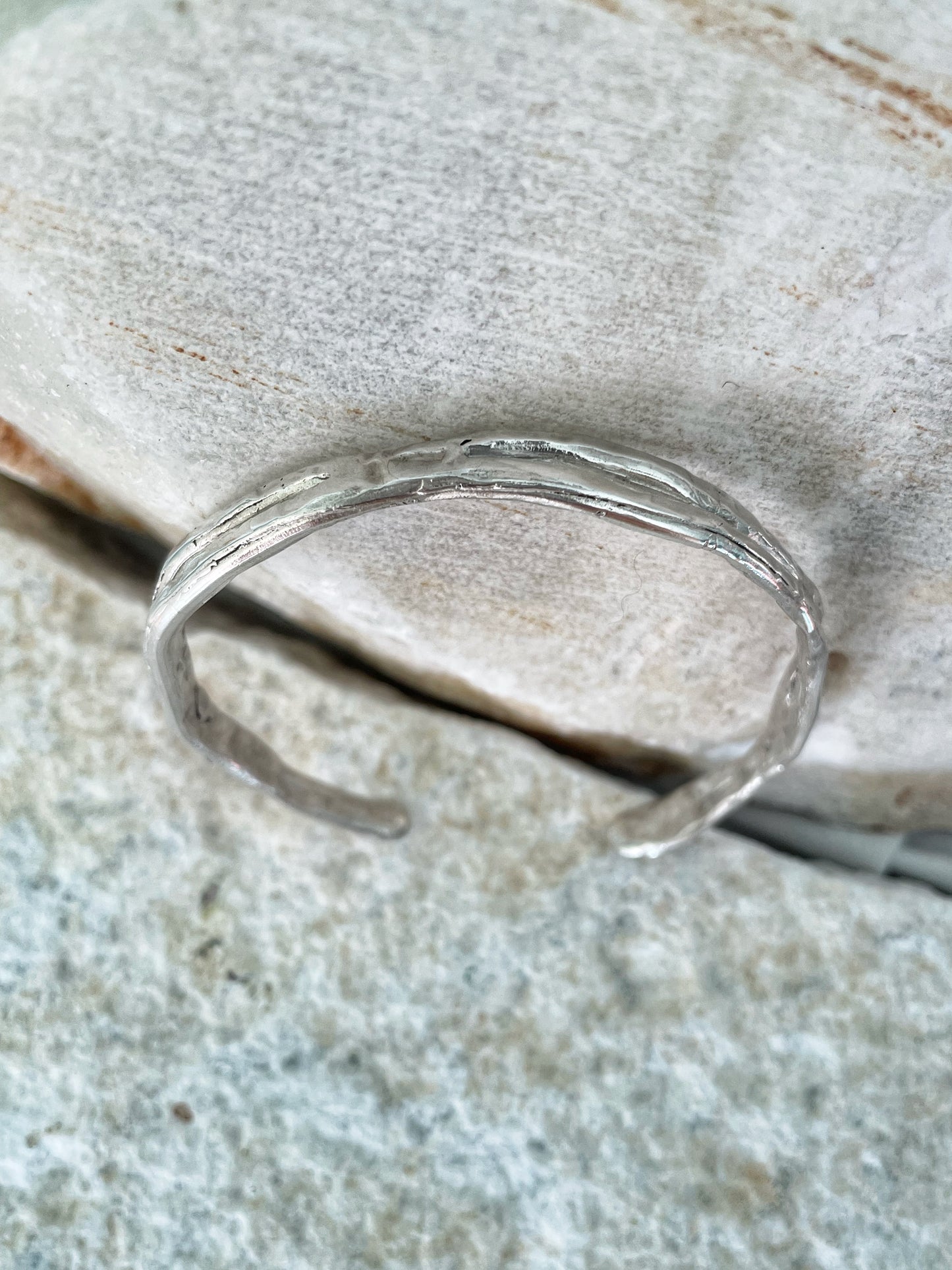 Raw silver open bangle