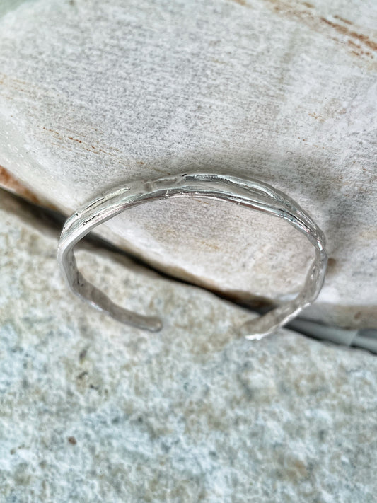 Raw silver open bangle