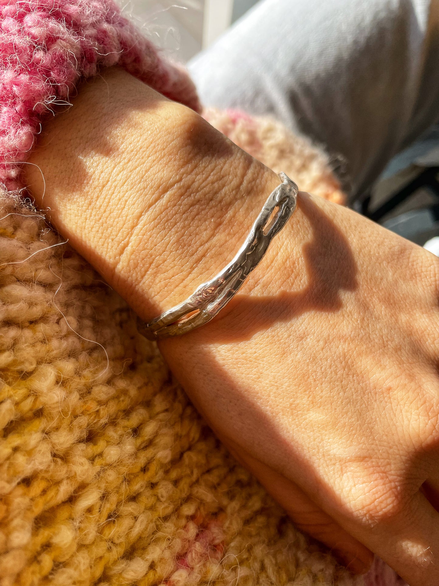 Raw silver open bangle