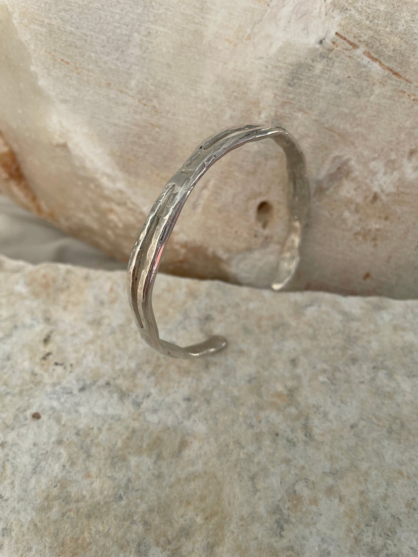 Raw silver open bangle