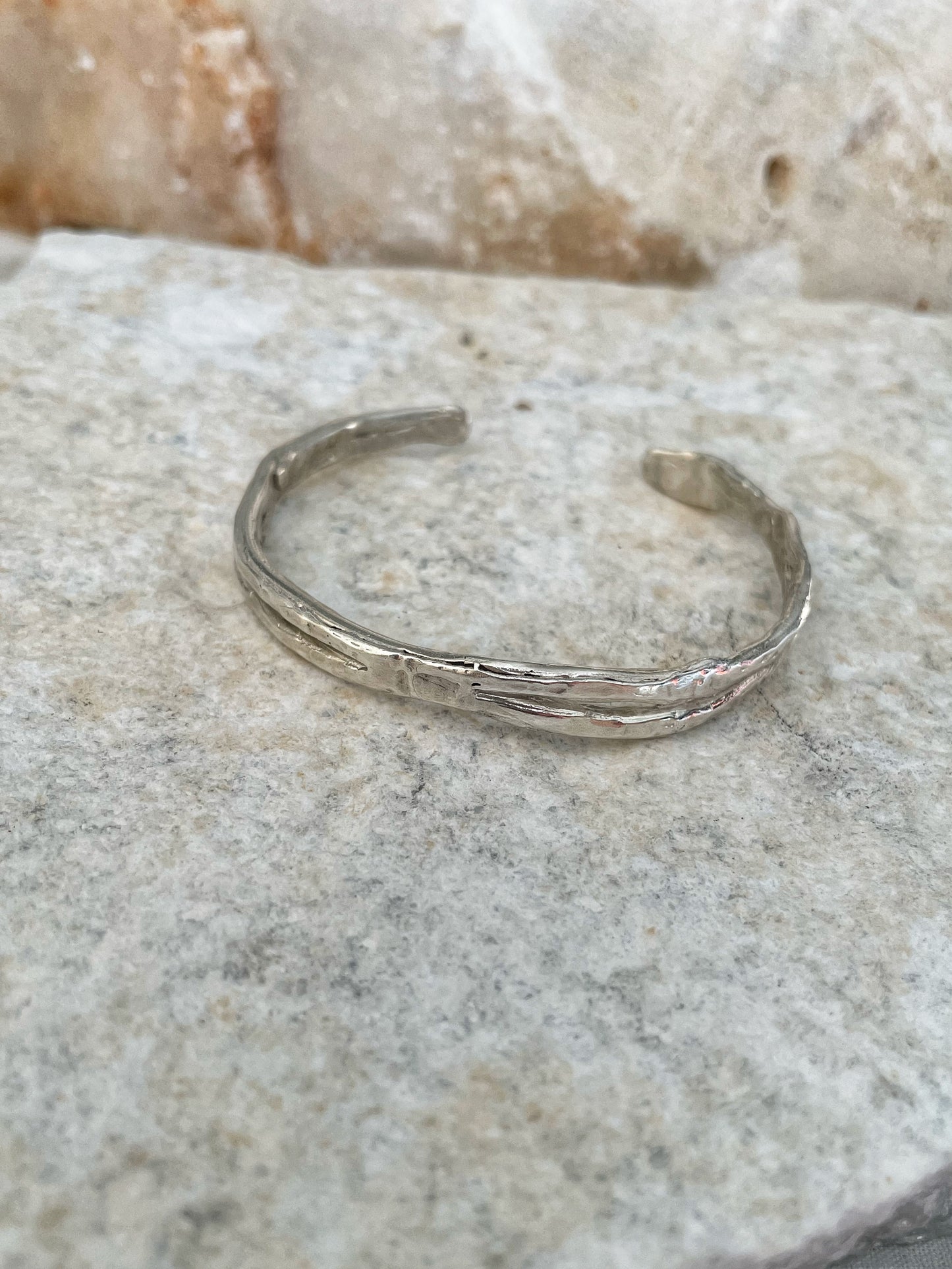 Raw silver open bangle