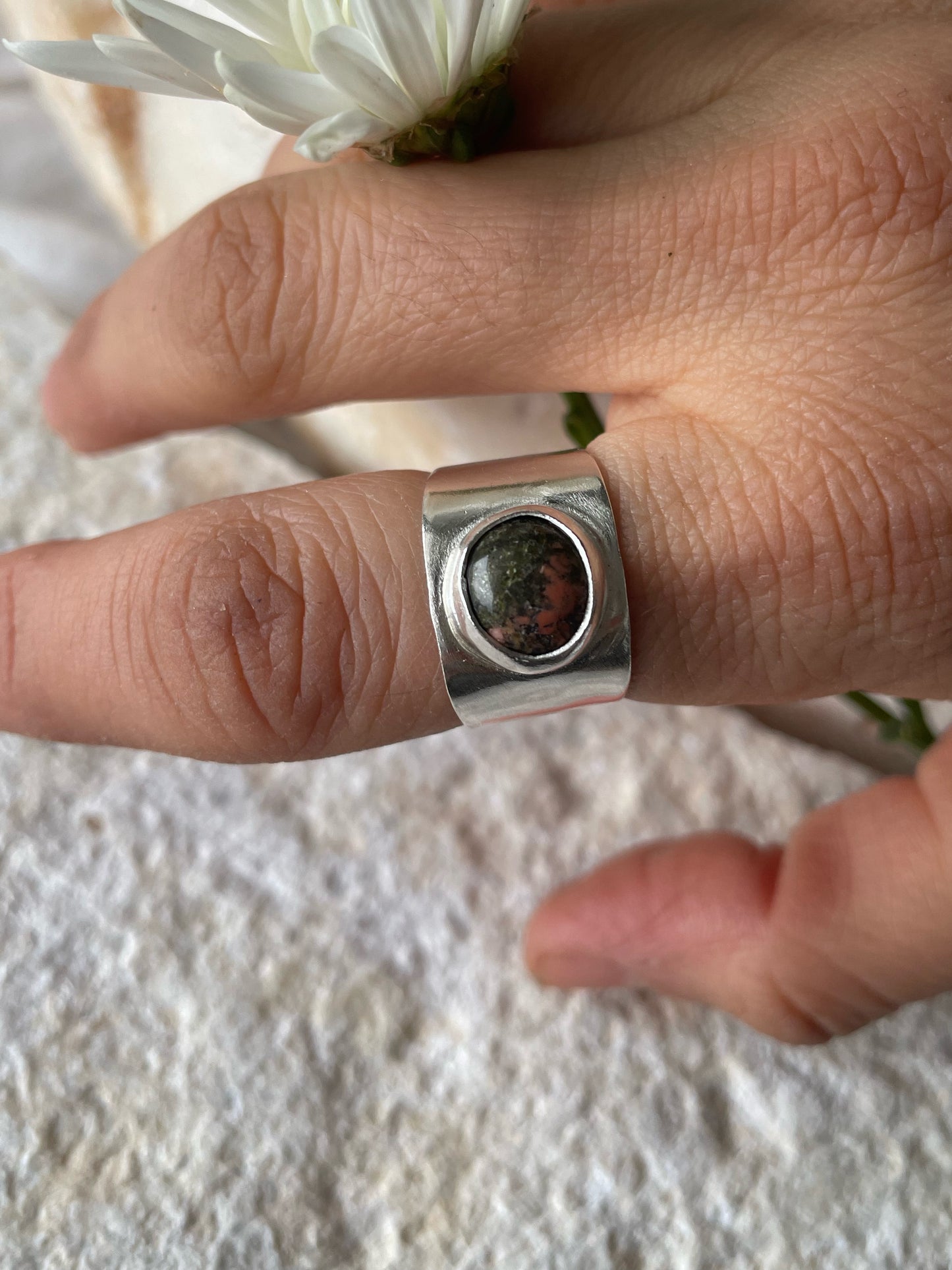 Unakite silver ring