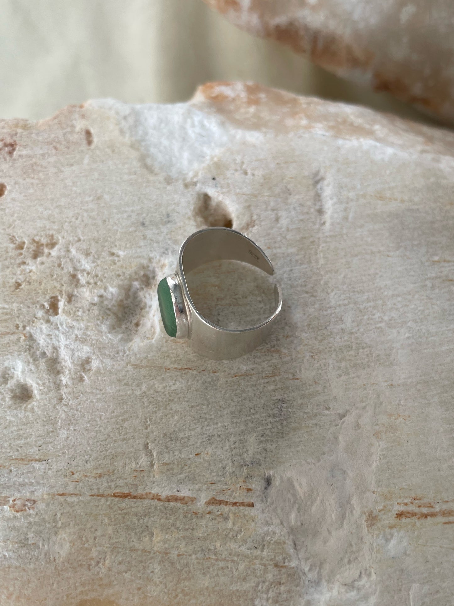 Green sea glass ring