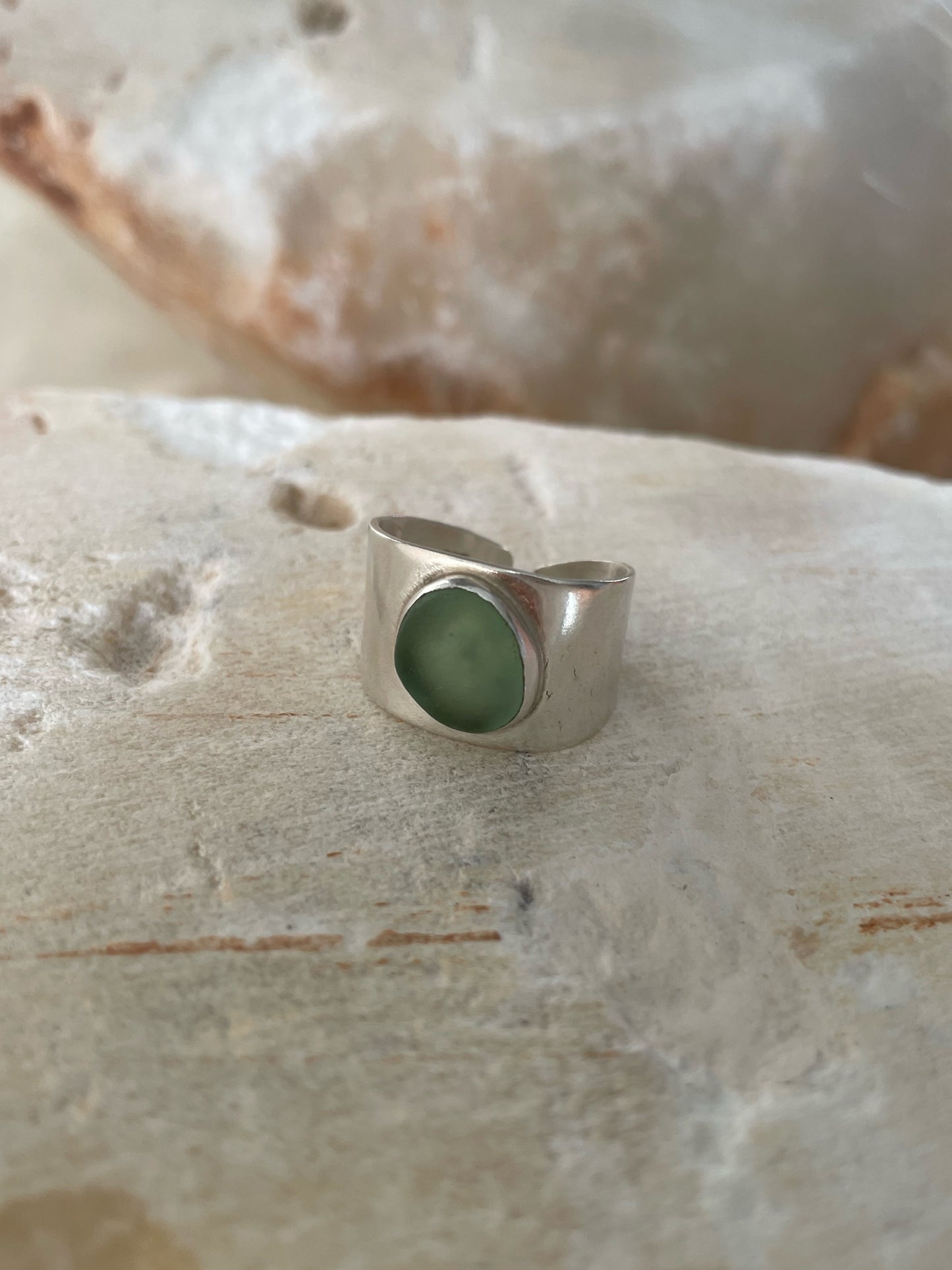 Green sea glass ring