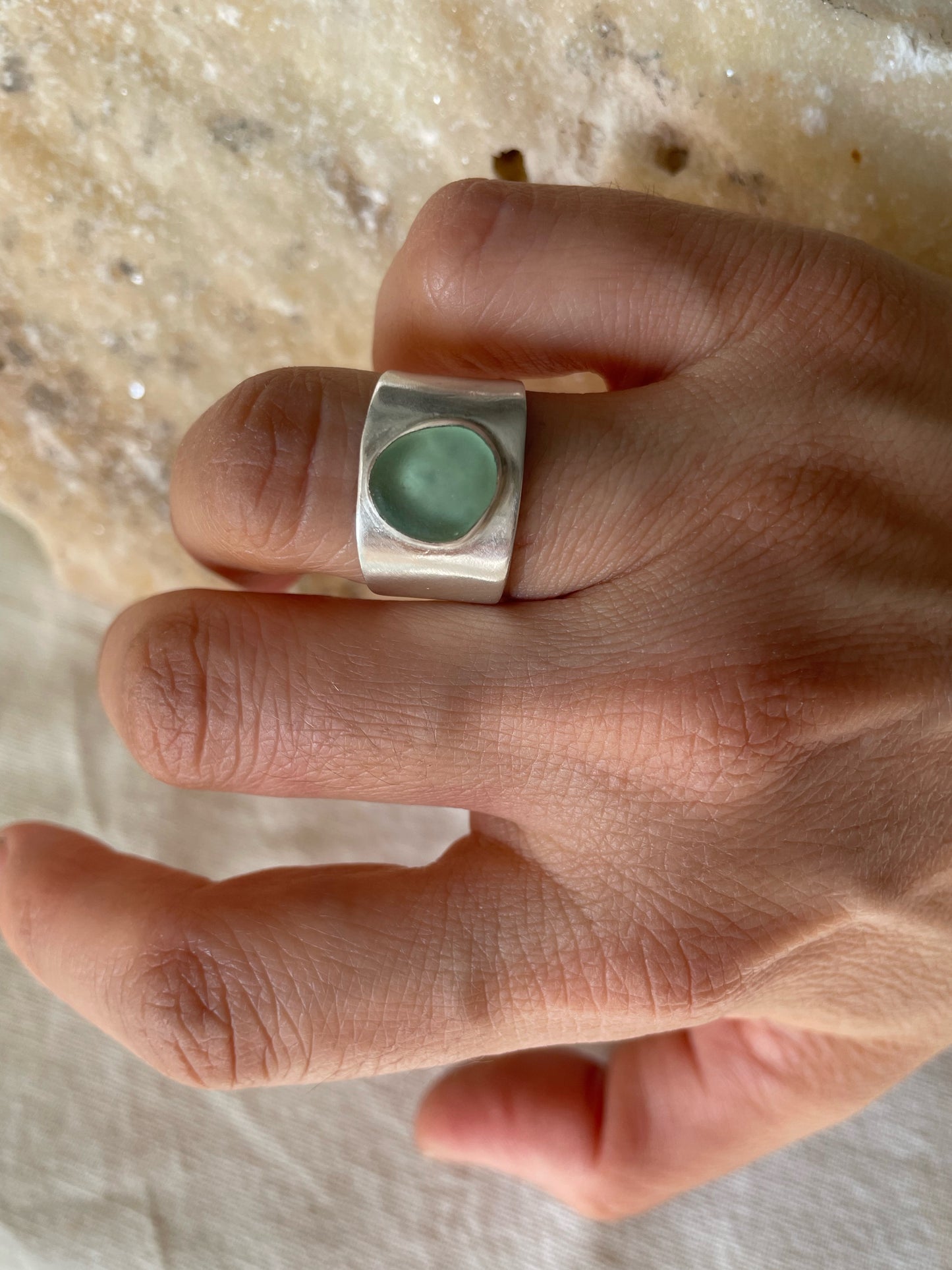Green sea glass ring
