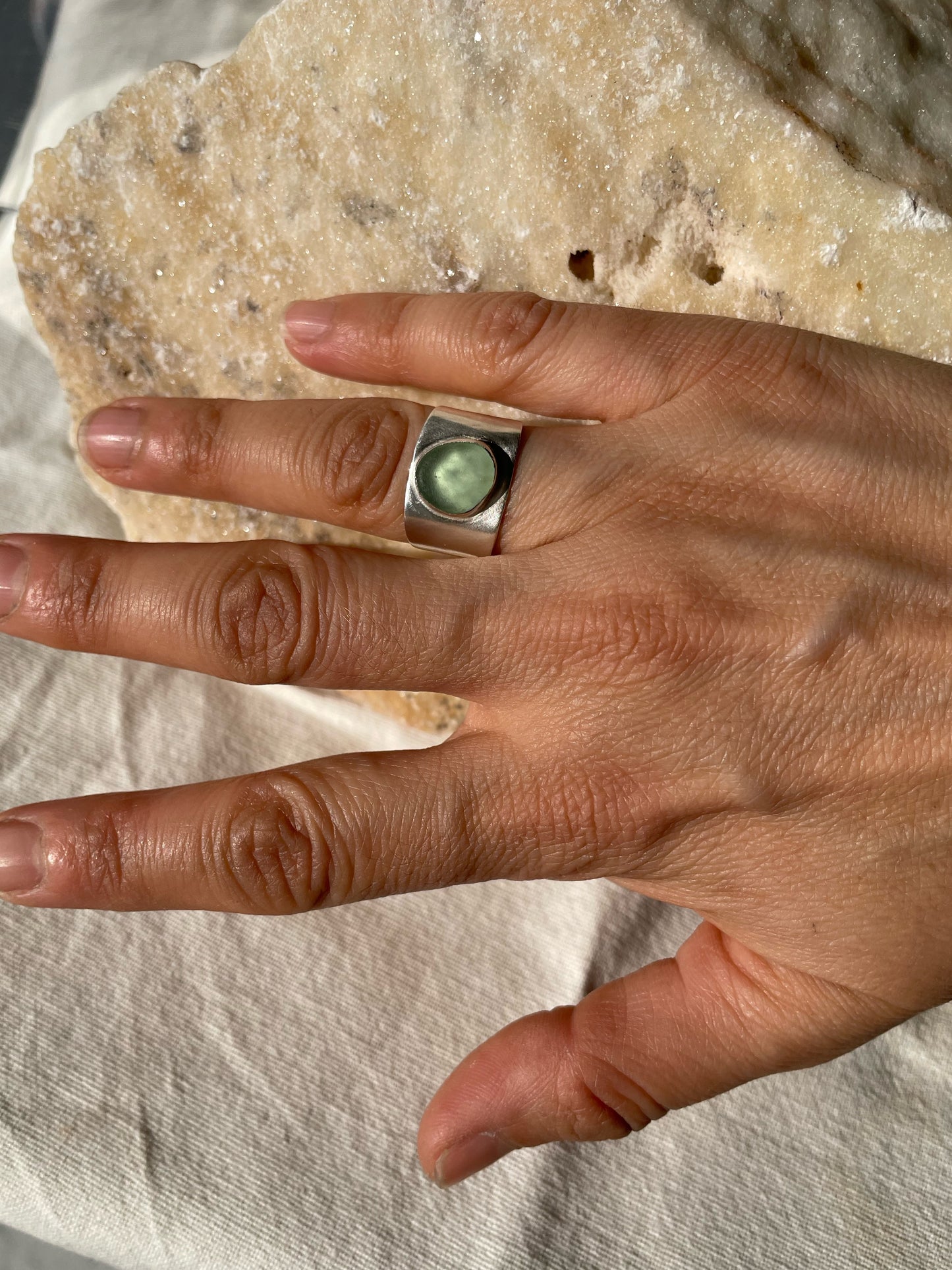 Green sea glass ring