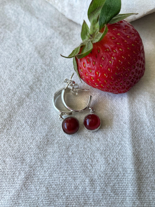 Red agate silver hoops