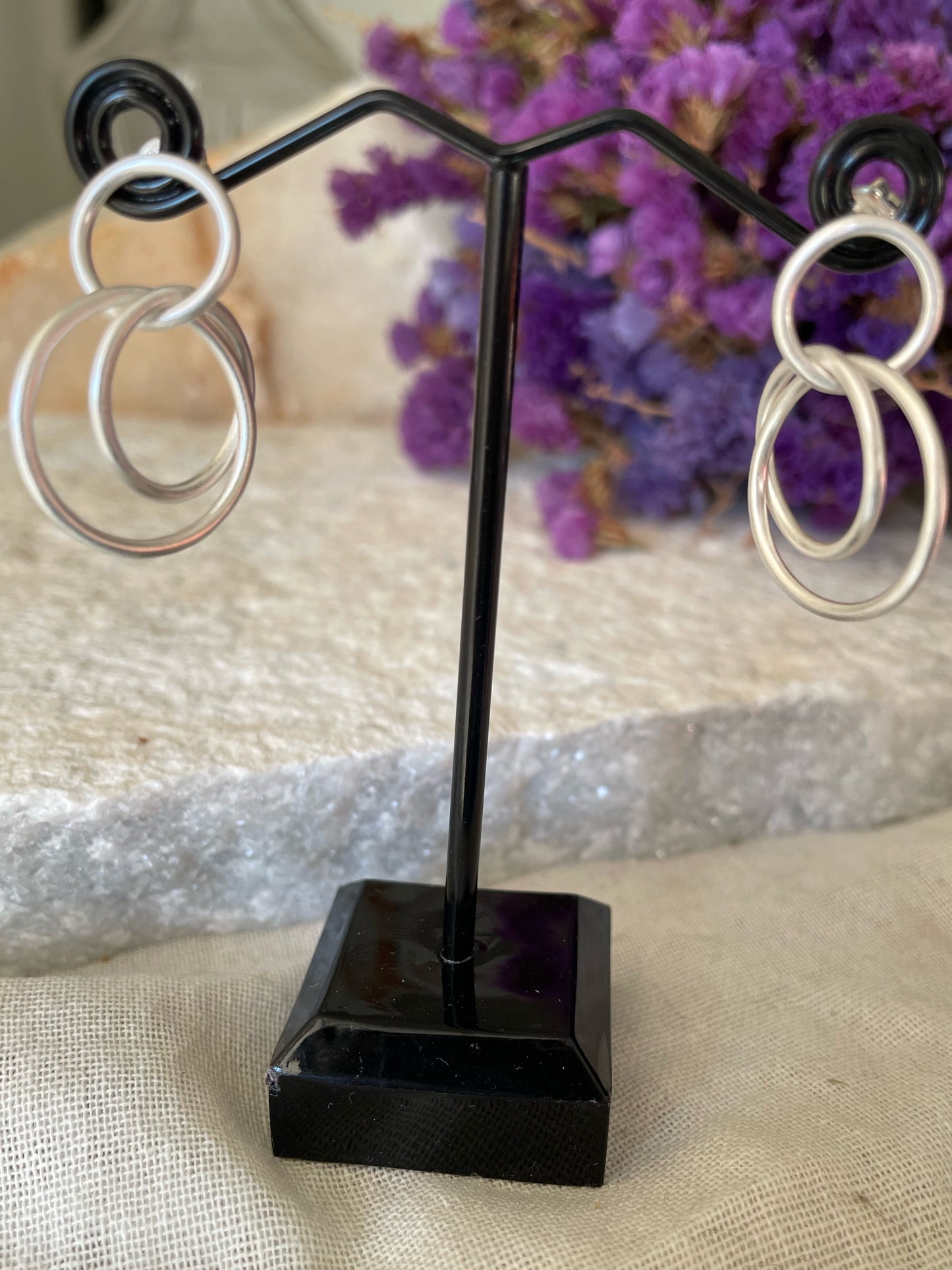 Irregular triple silver hoops