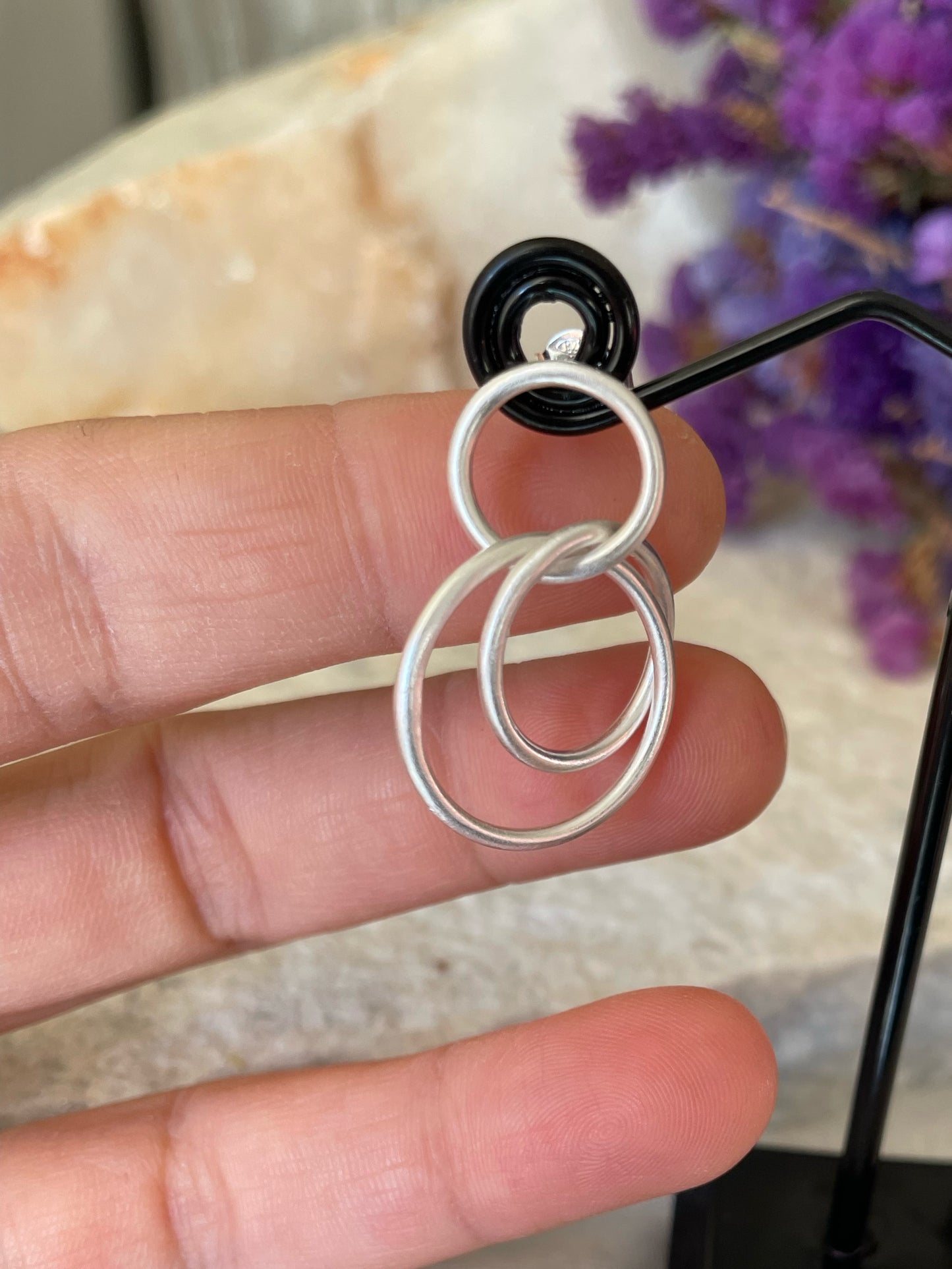 Irregular triple silver hoops