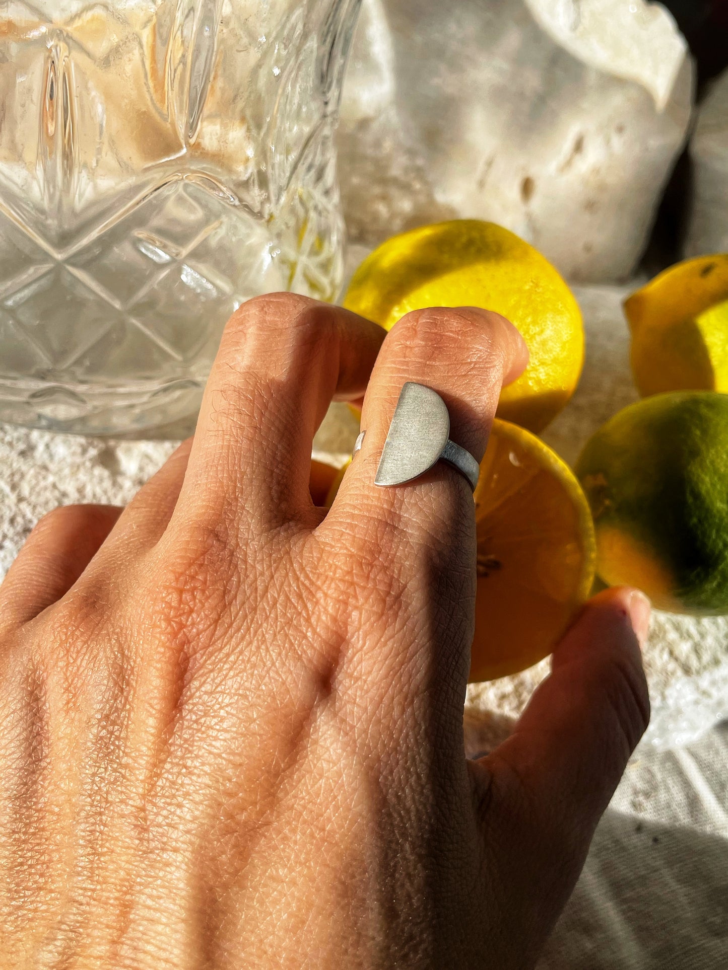 Half moon silver ring