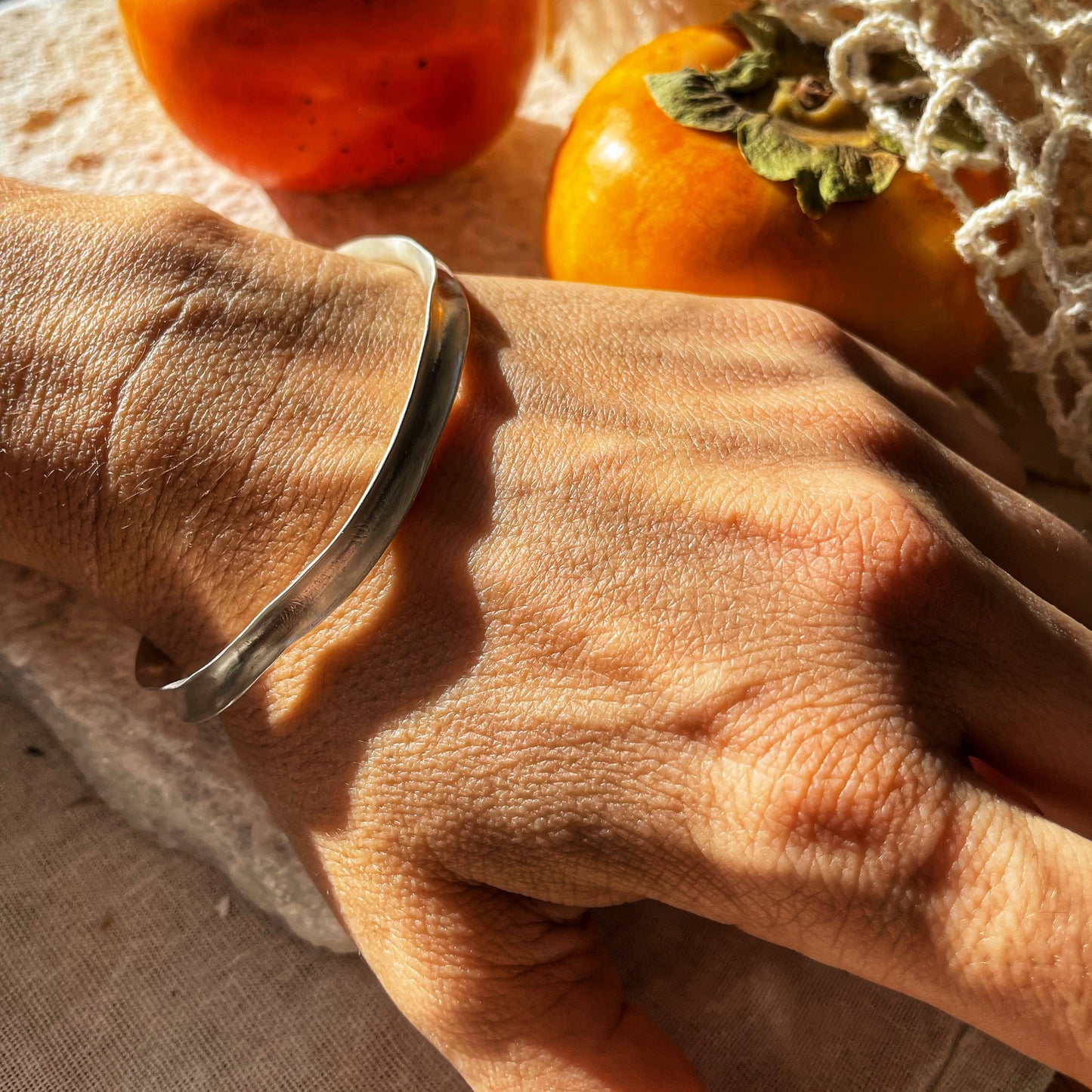 Irregular open silver bangle