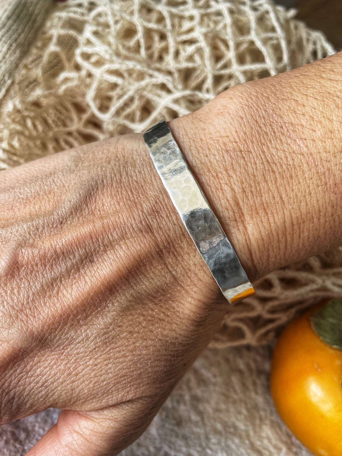 Forged open silver bangle