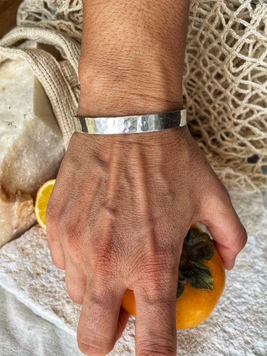 Forged open silver bangle