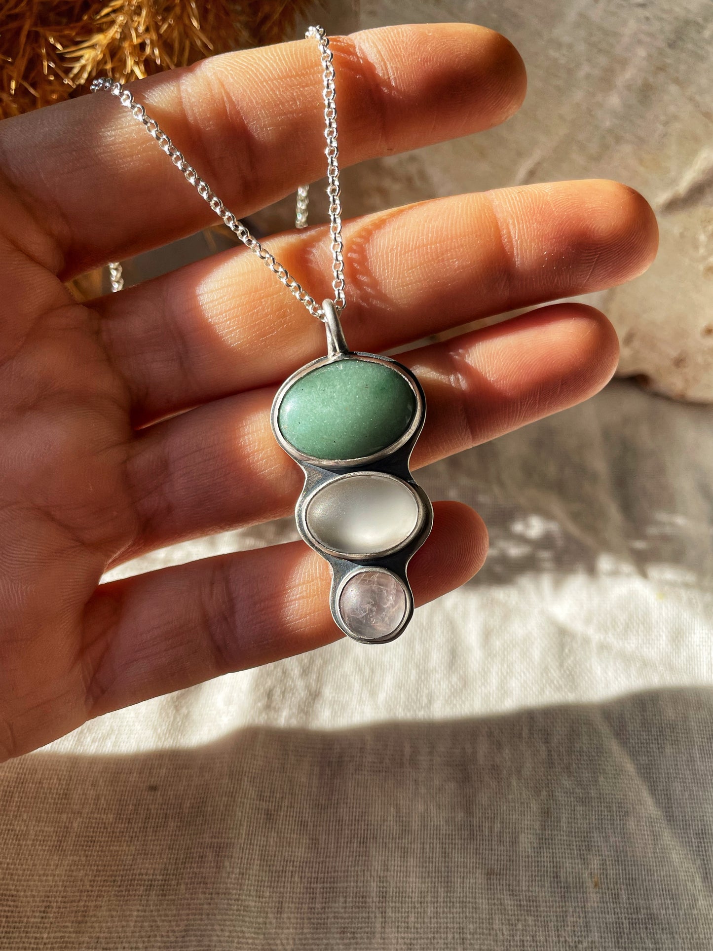 Triple stones silver pendant