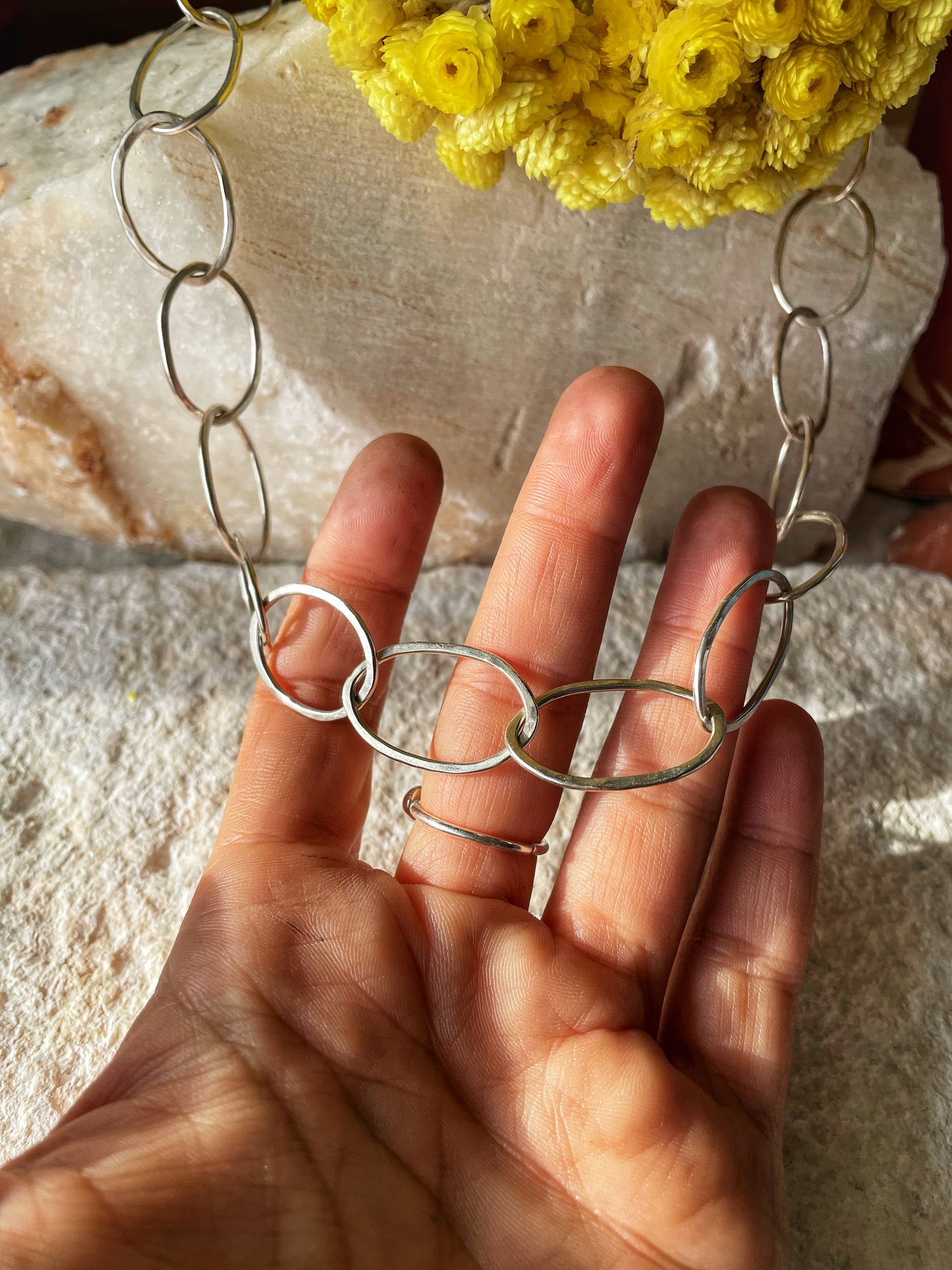 Raw forged silver chain