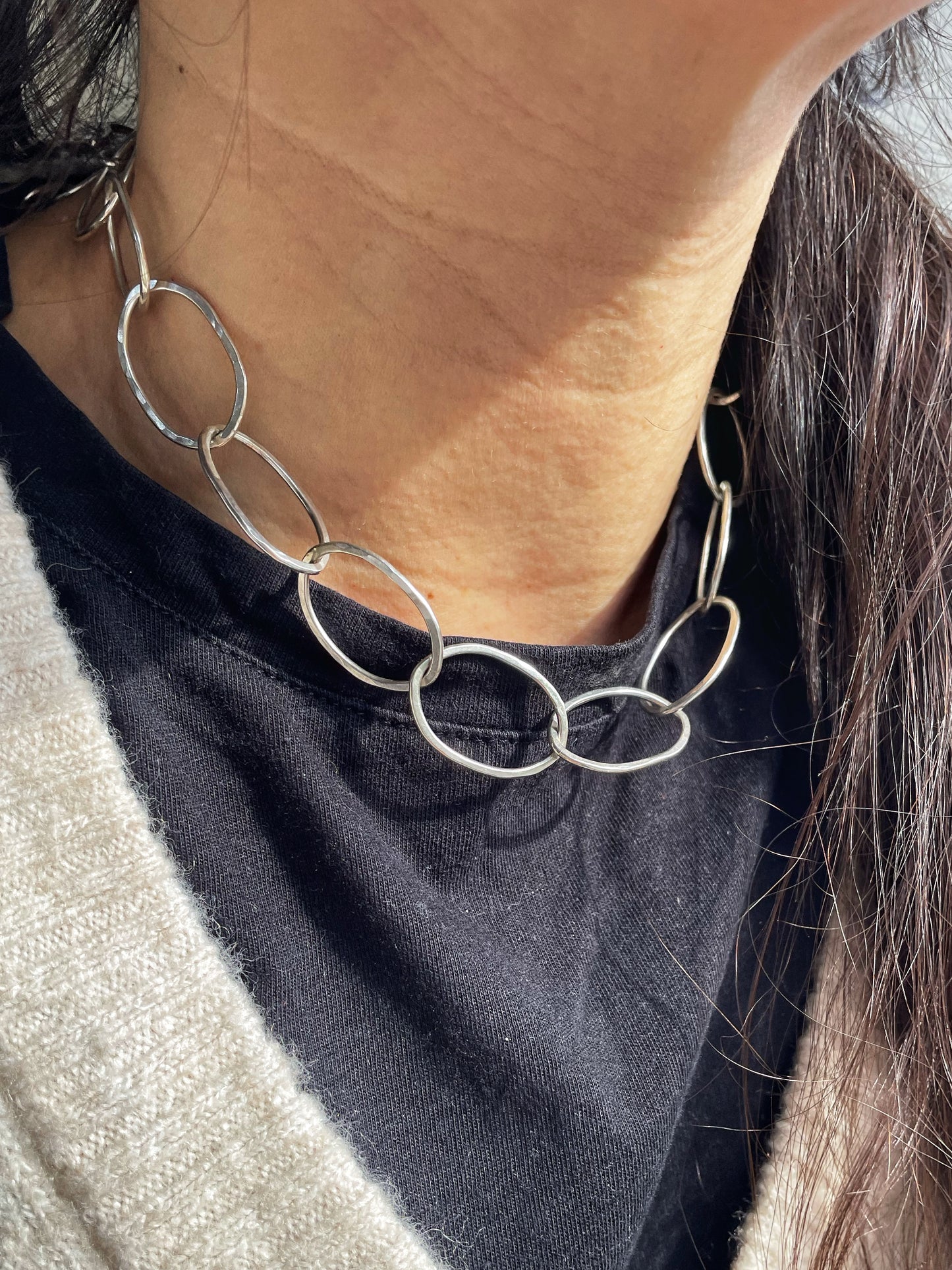 Raw forged silver chain