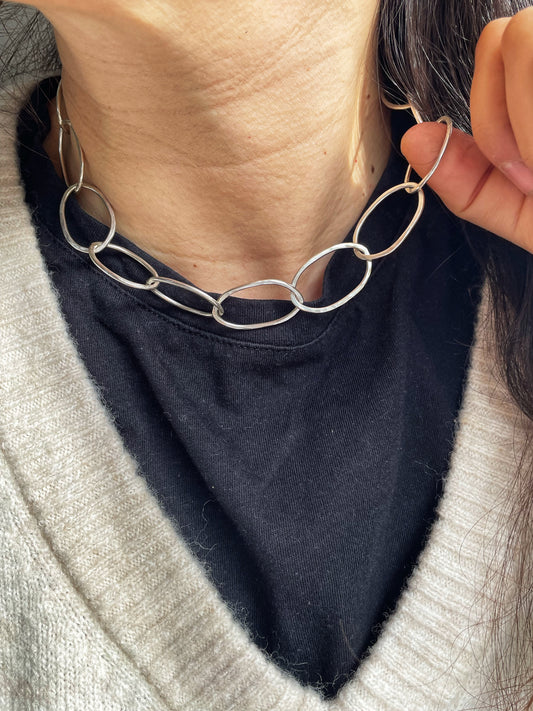 Raw forged silver chain