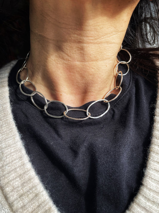 Raw forged silver chain