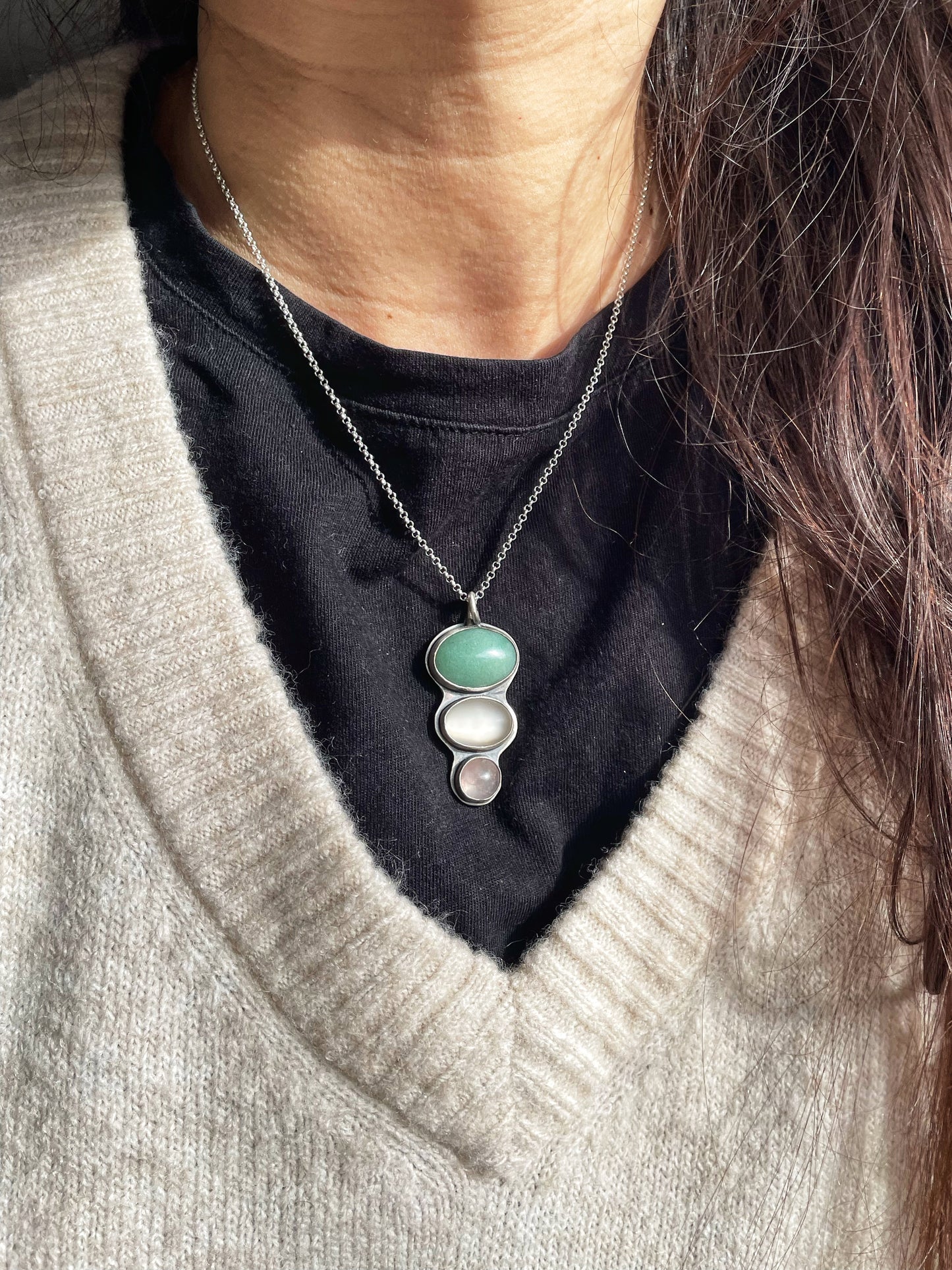 Triple stones silver pendant