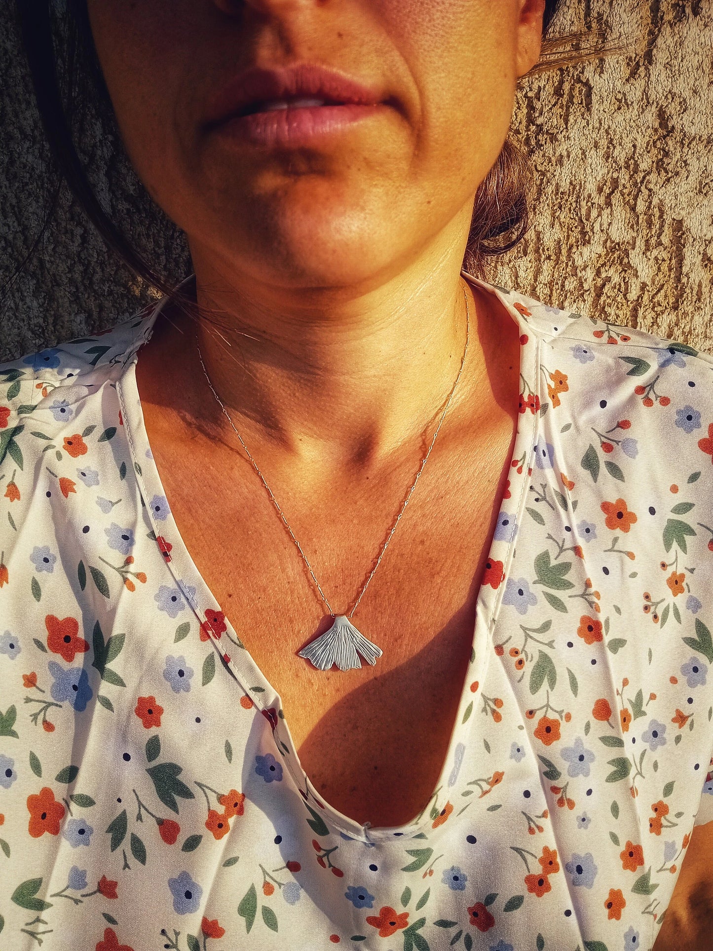 Gingko Biloba silver pendant