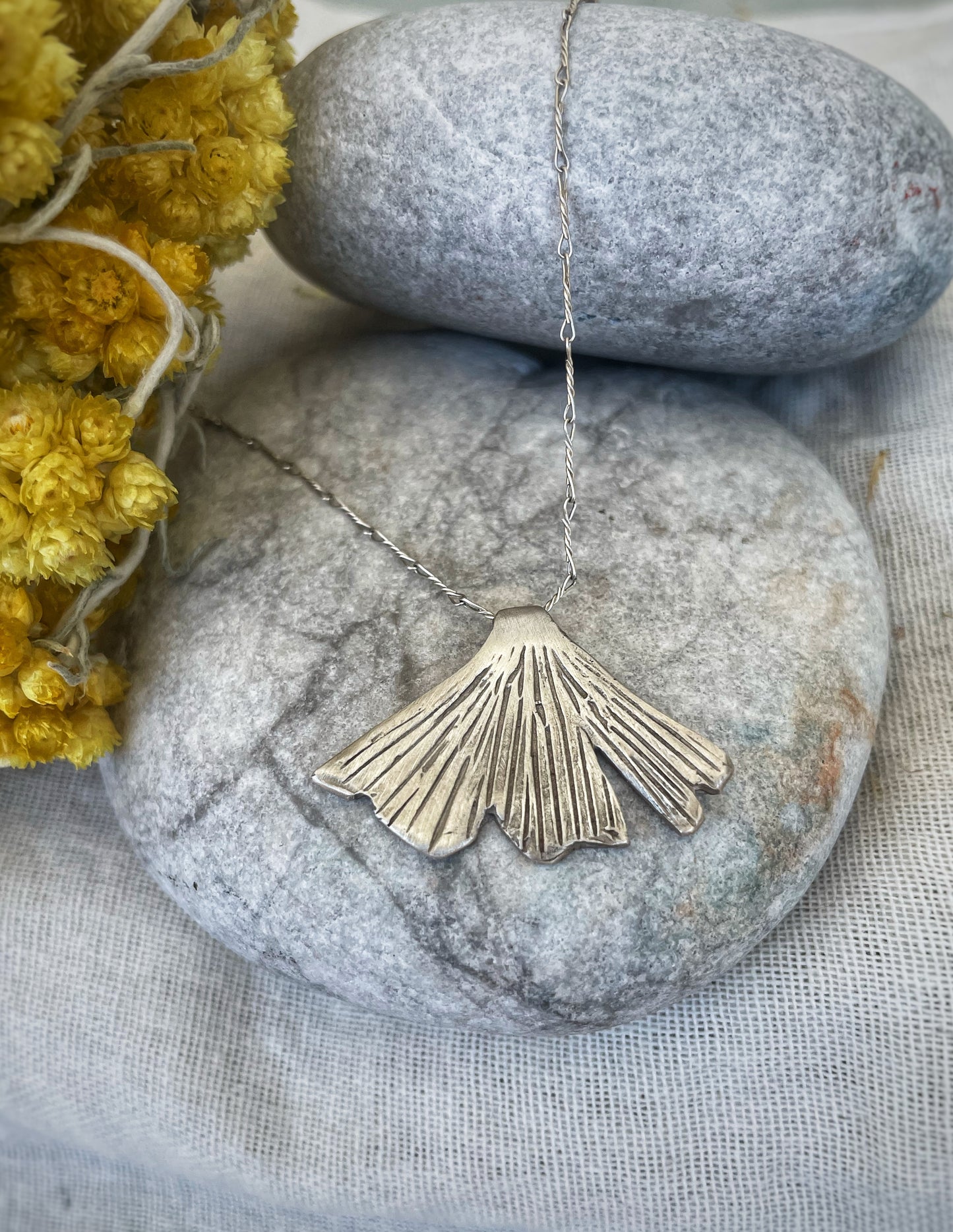 Gingko Biloba silver pendant