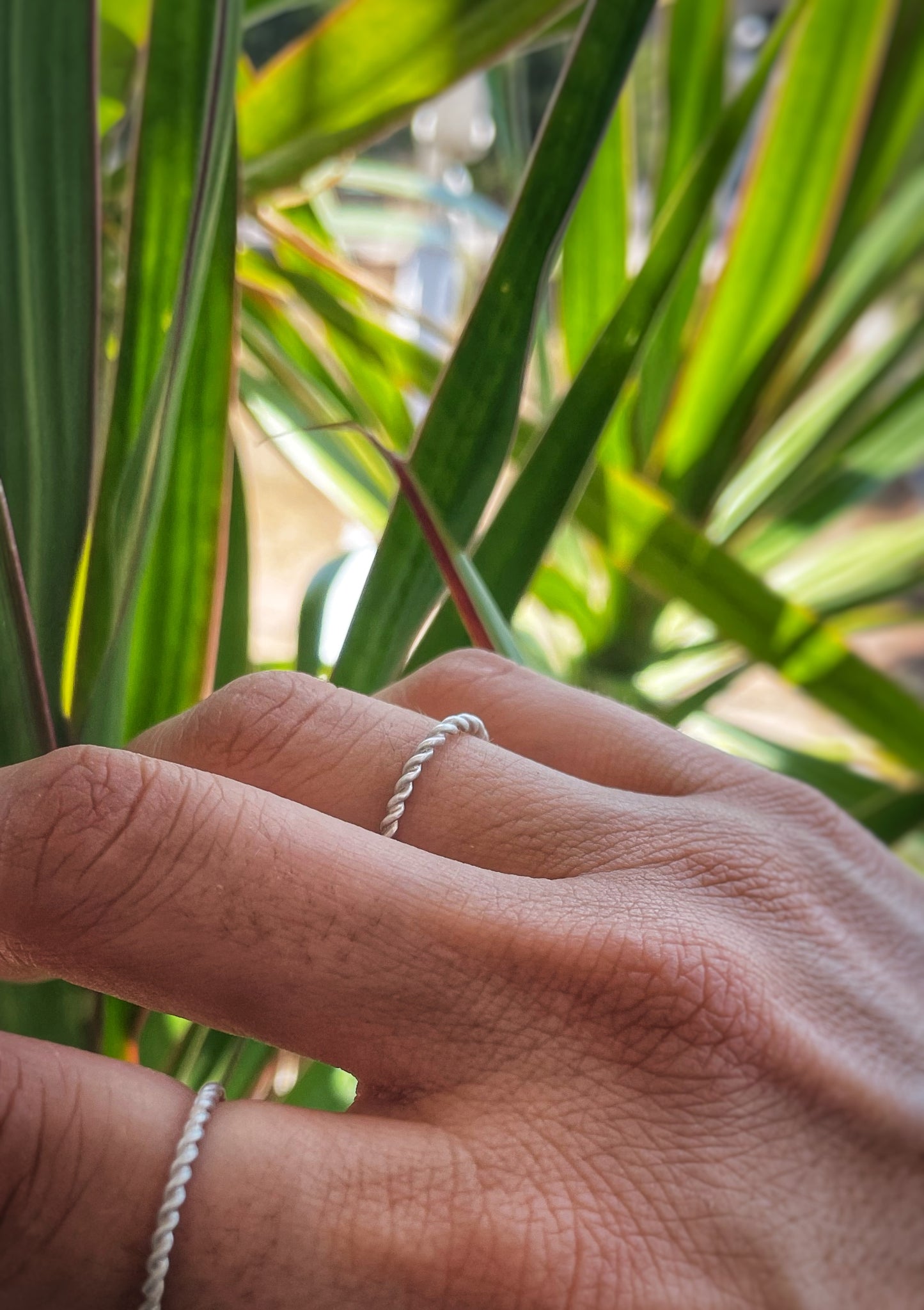 Thin twist silver ring