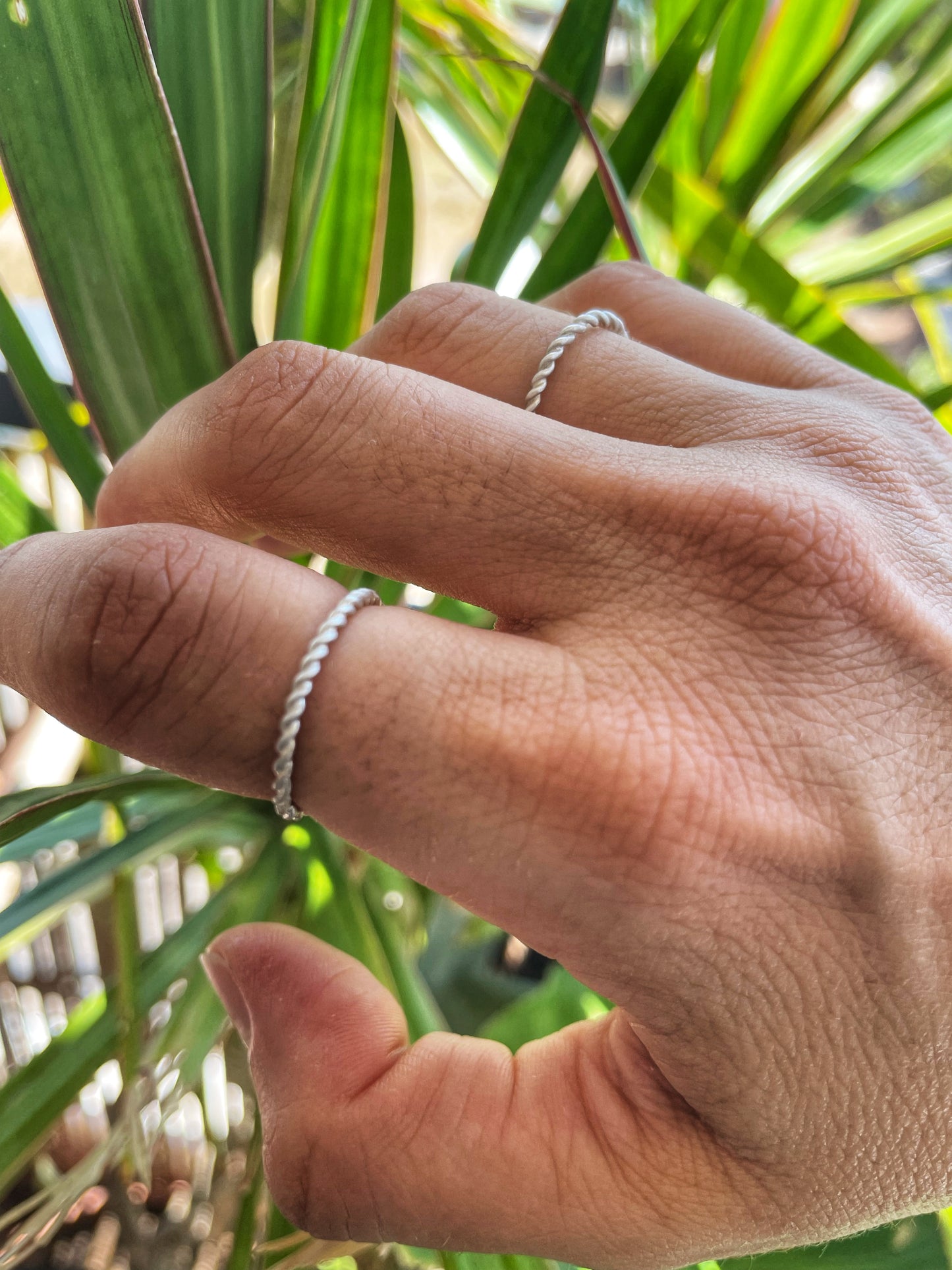 Thin twist silver ring
