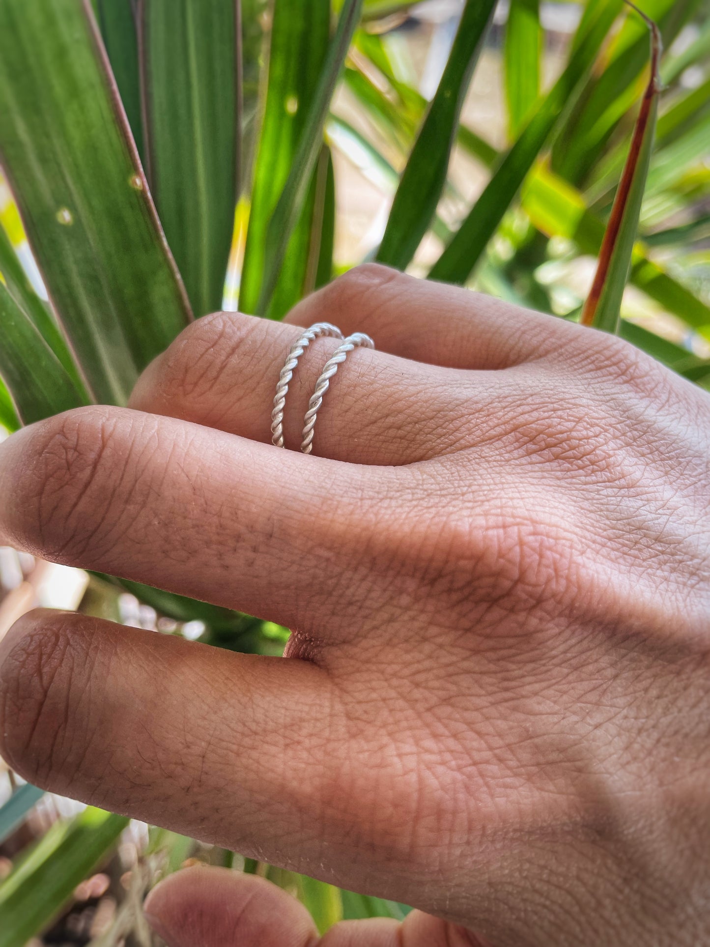Thin twist silver ring