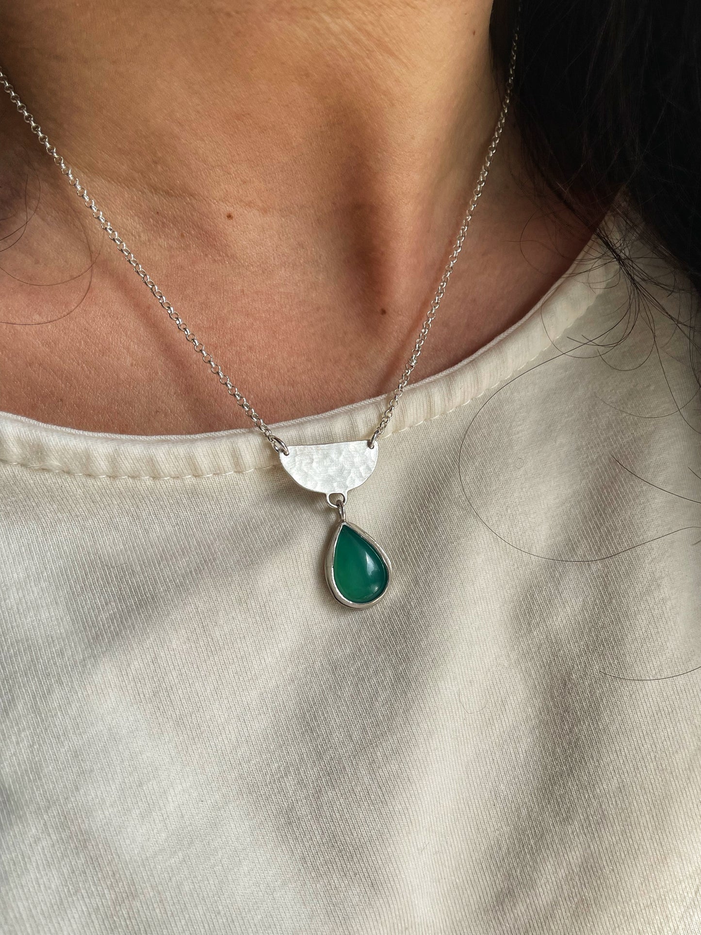 Green Tear silver pendant