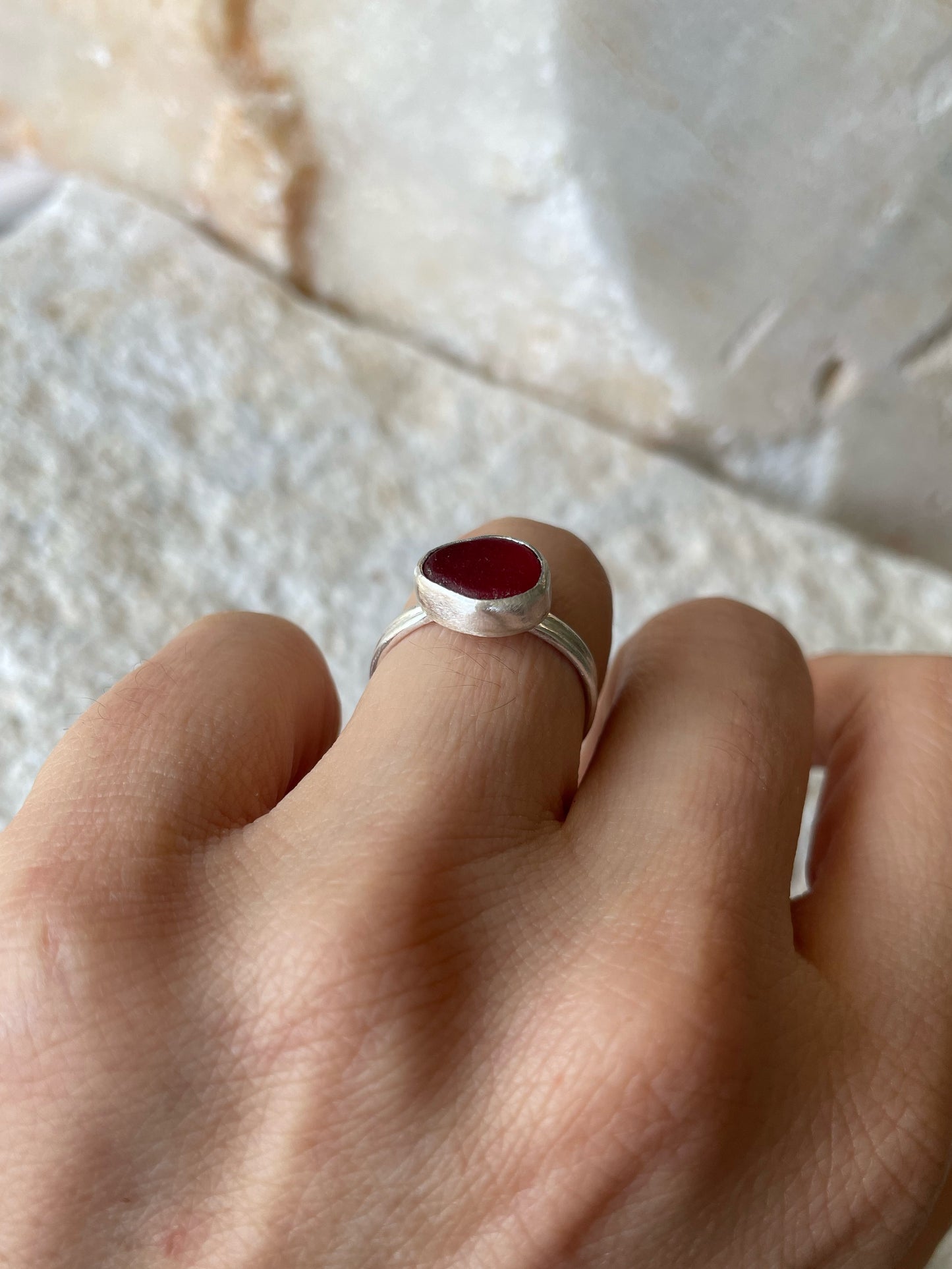 Red sea glass ring
