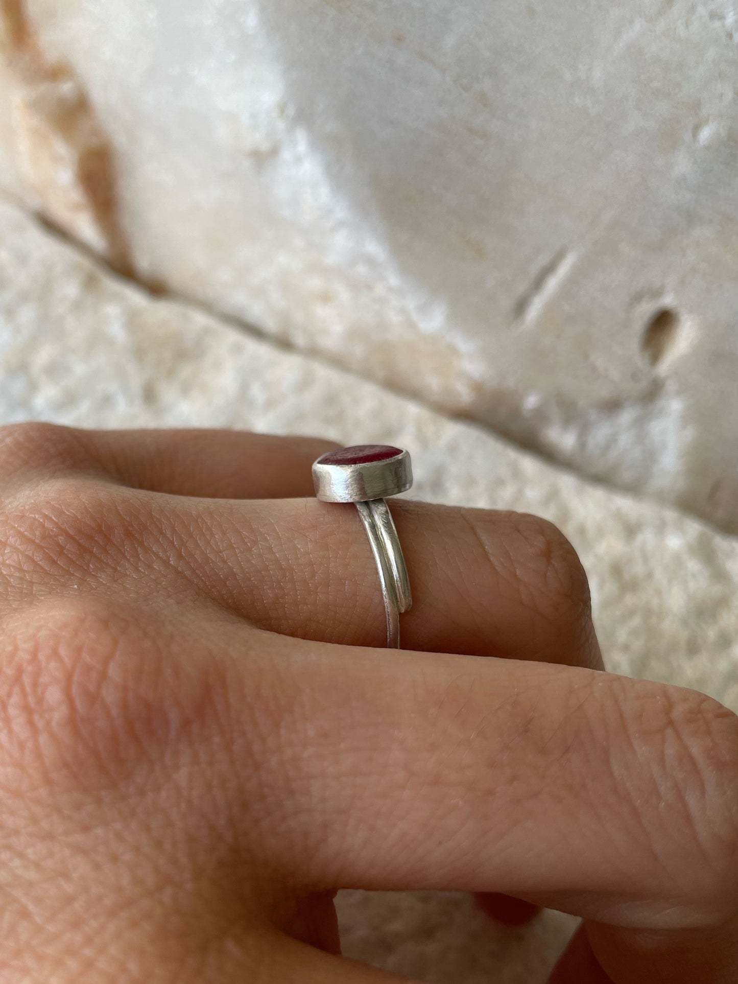 Red sea glass ring