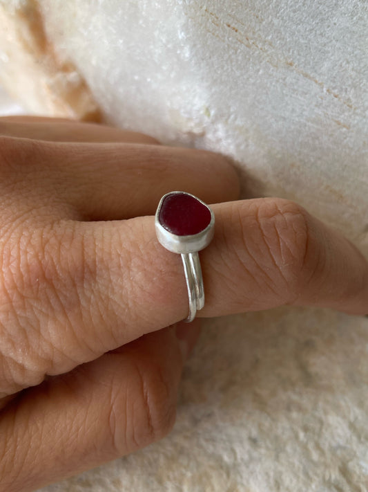 Red sea glass ring