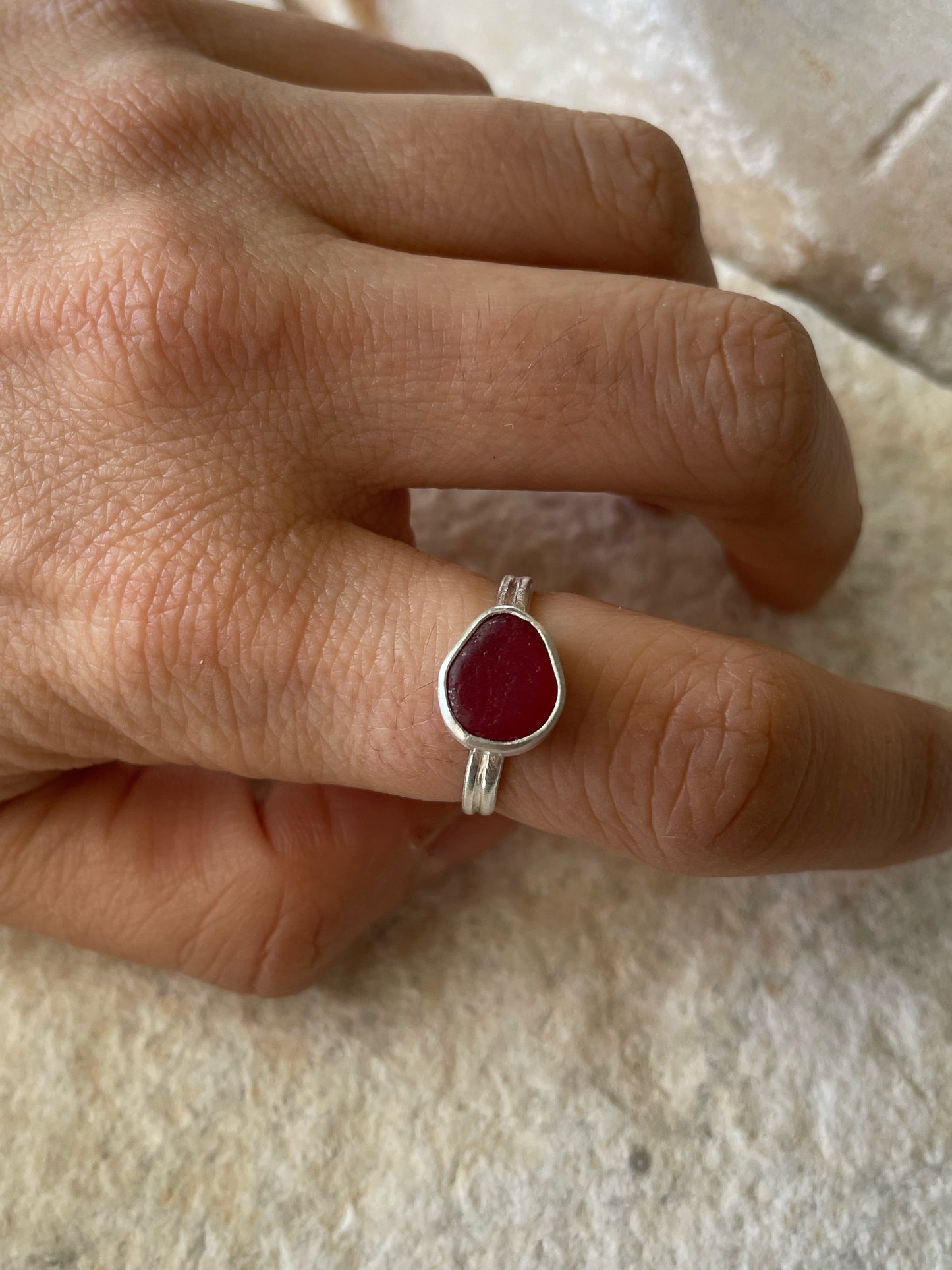 Red sea glass ring