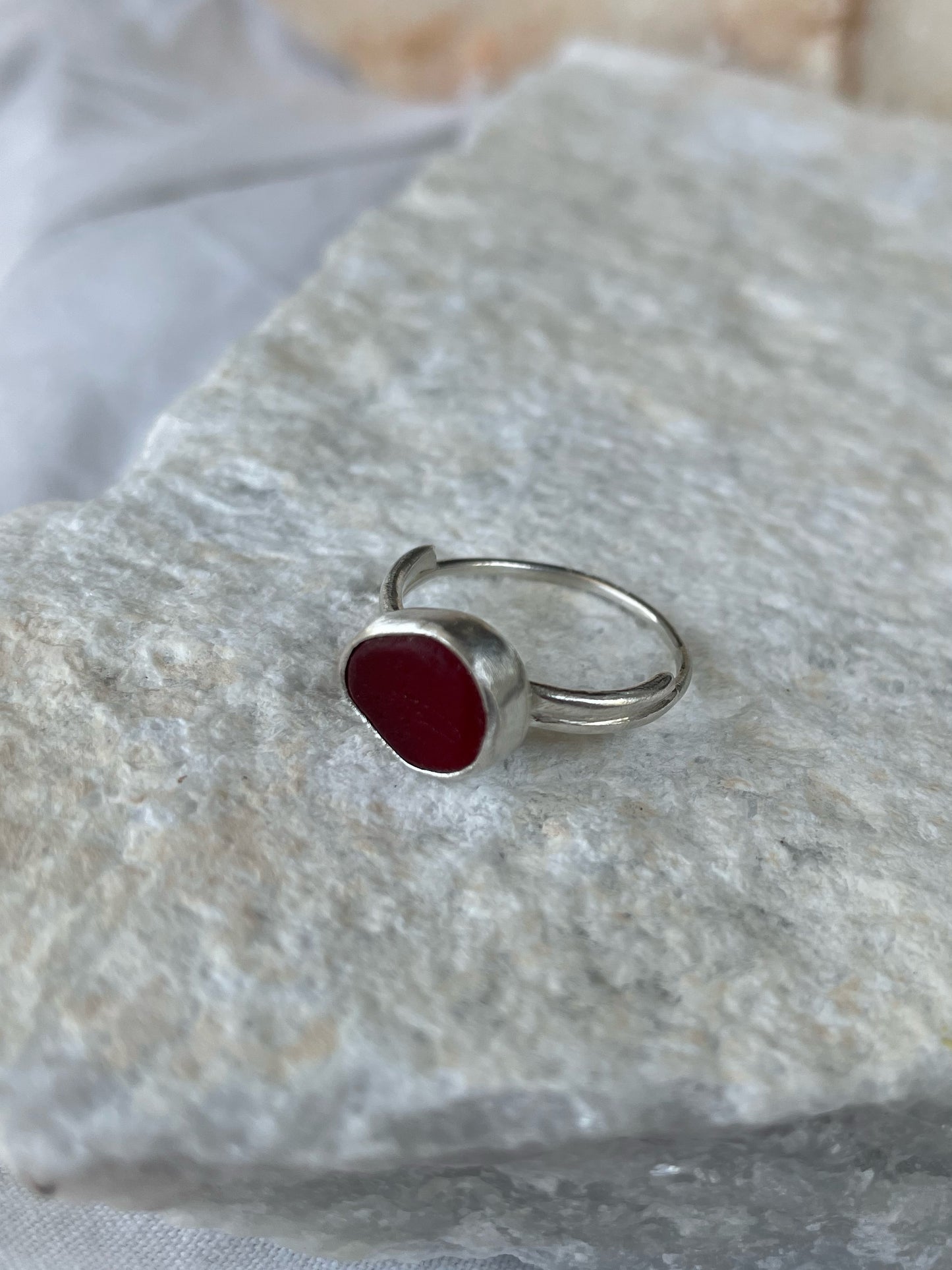 Red sea glass ring