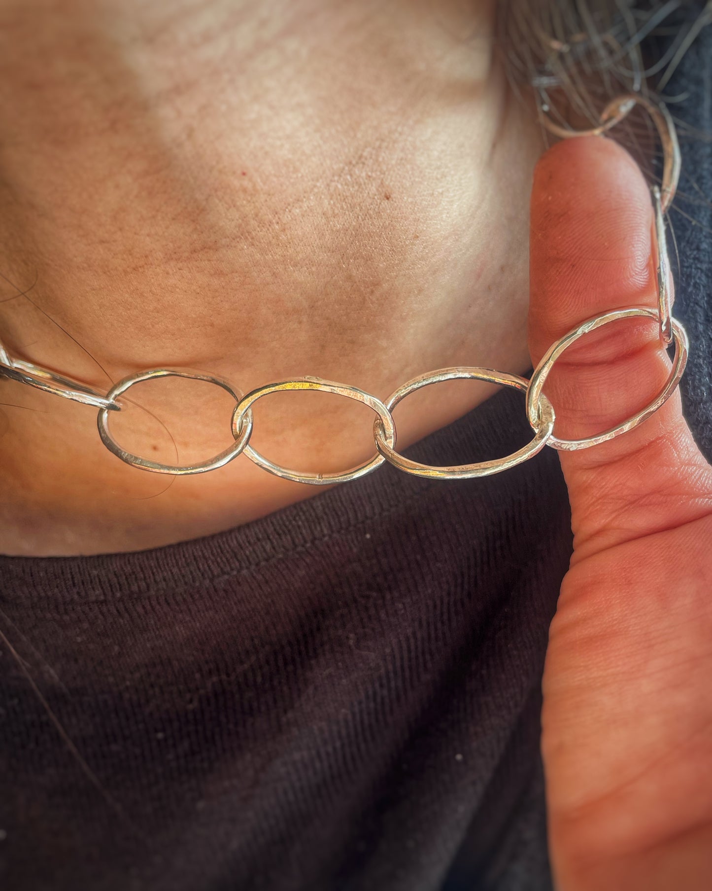 Raw forged silver chain