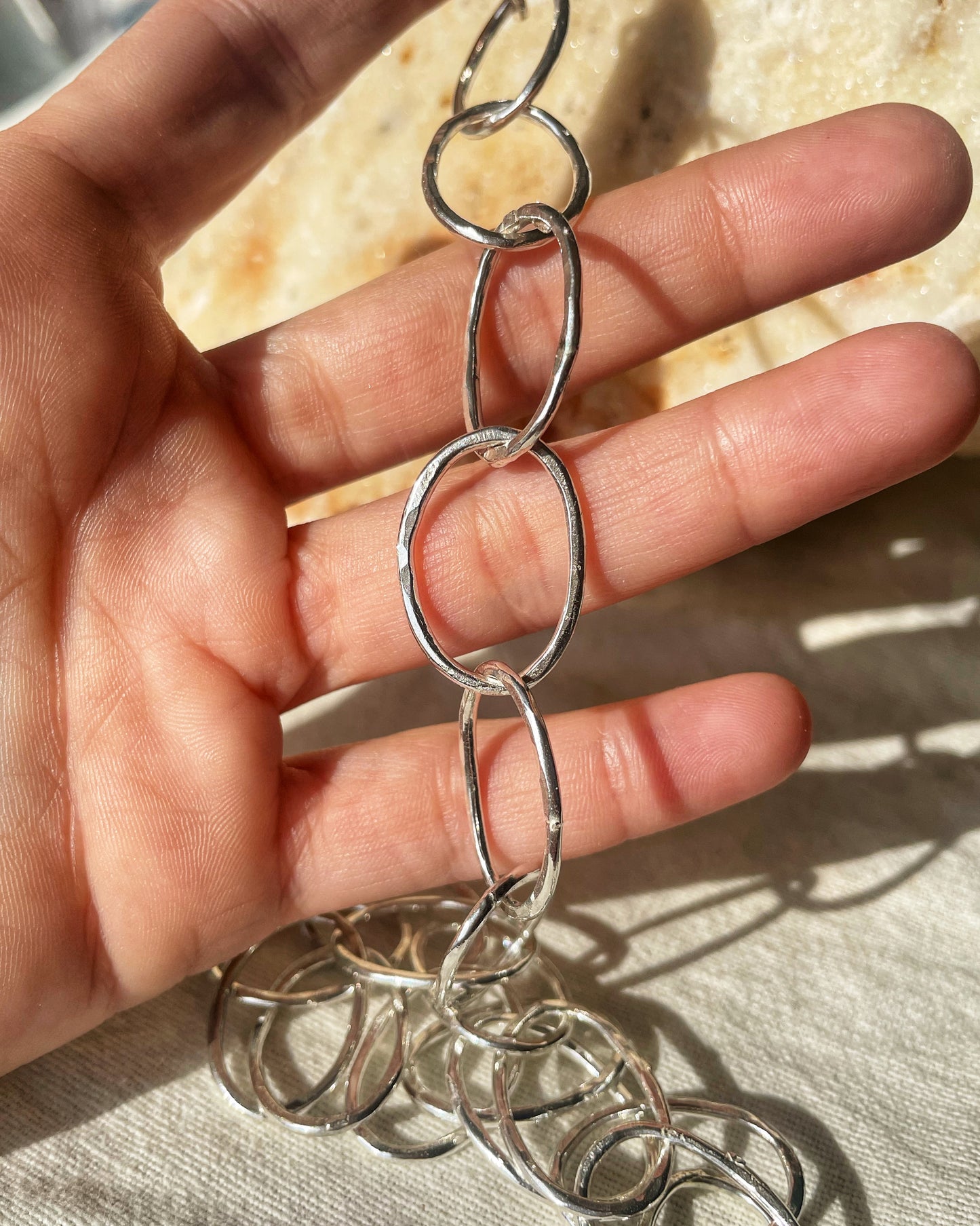 Raw forged silver chain