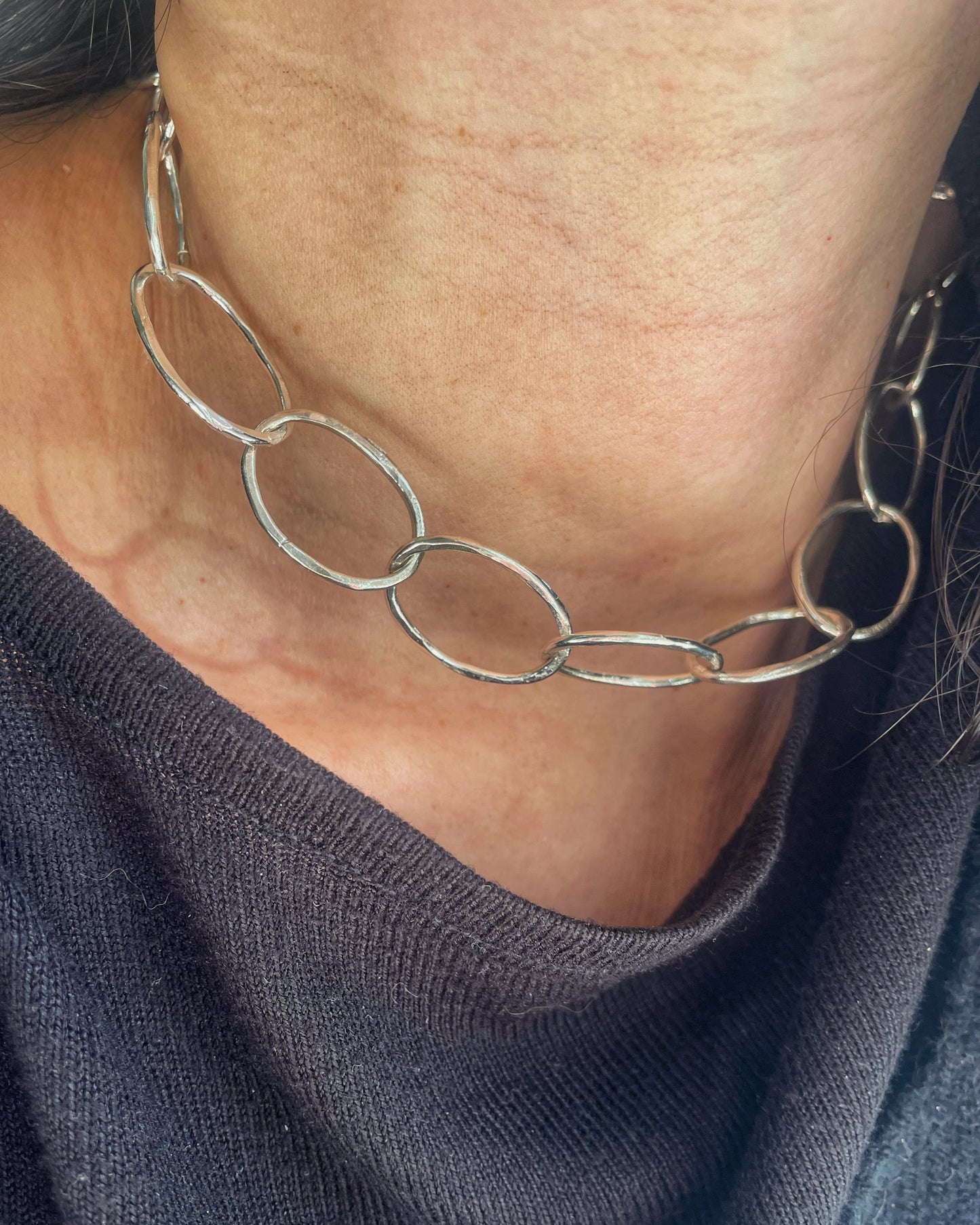 Raw forged silver chain