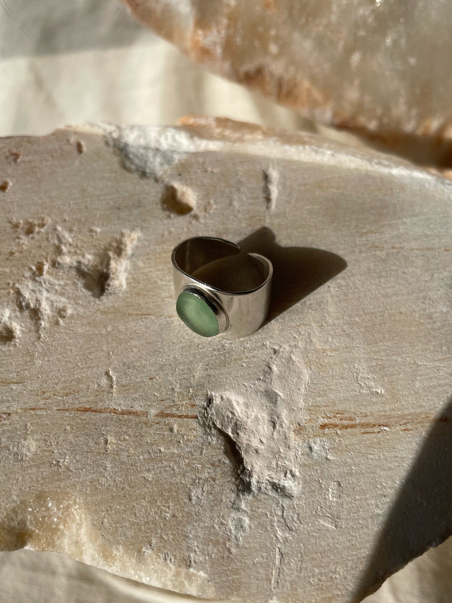 Green sea glass ring
